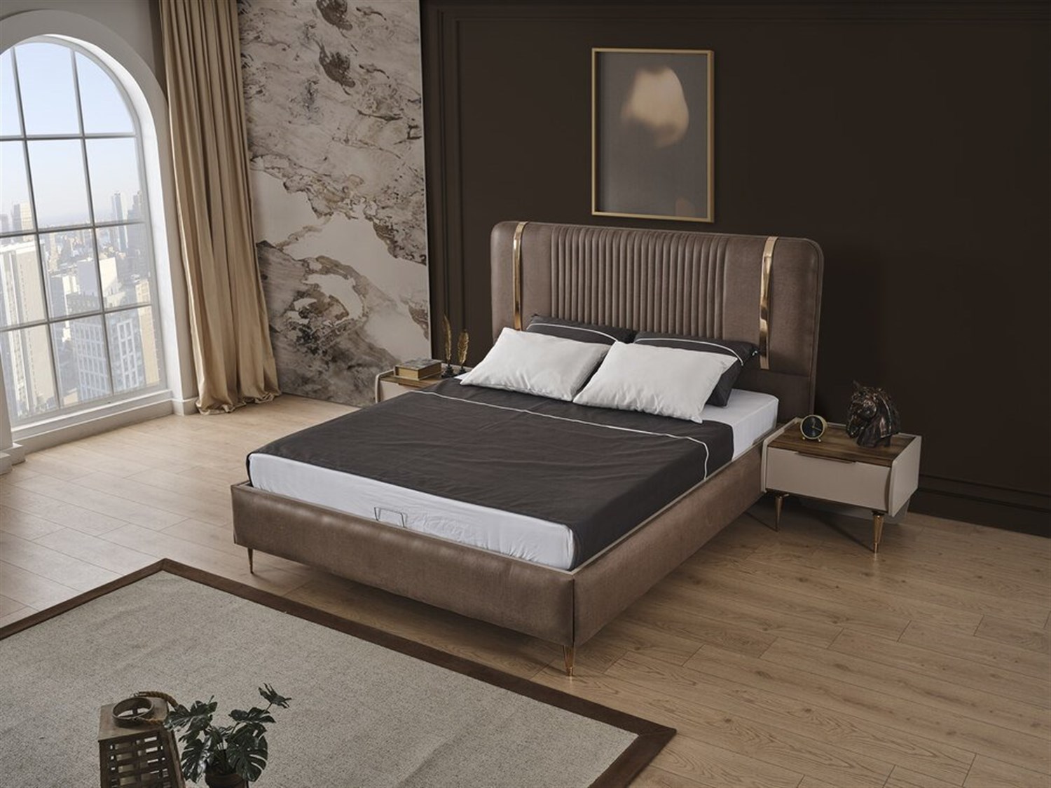 Bige Aliya Sürgülü Yatak Odası Takımı-BazalıModern Yatak Odası Takımı