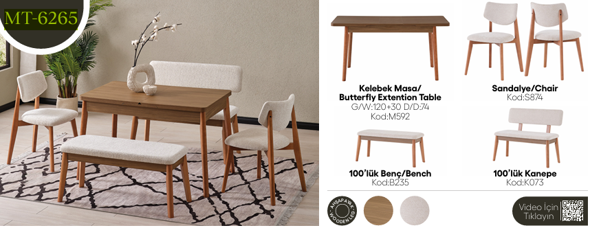 EVİSSA MT-6265 74*120 KELEBEK MASA TAKIMI(MODERN AYAK)Mutfak Masa Takımı