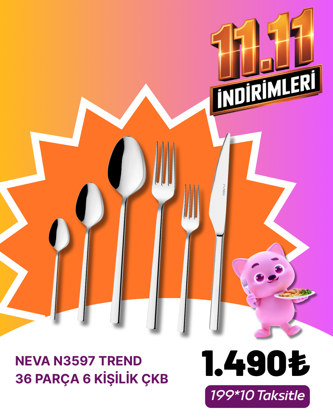 Neva N3597 Trend 36 Parça 6 Ki̇şi̇li̇k Çkb24 PRC CATAL-KASIK-BICAK