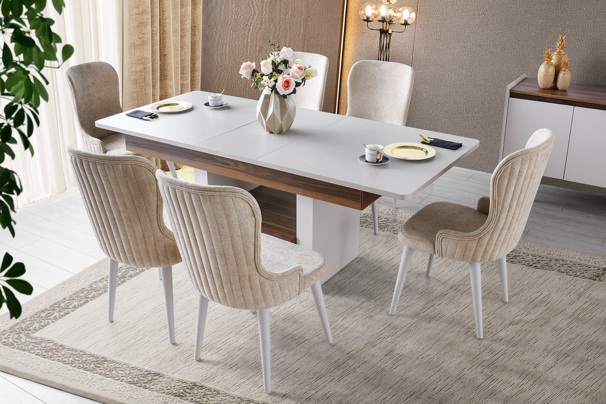 Vize Mabel Yemek Odası Takımı-(6 Ad.Sand+Ünite Dahil)Modern Yemek Odası Takımı