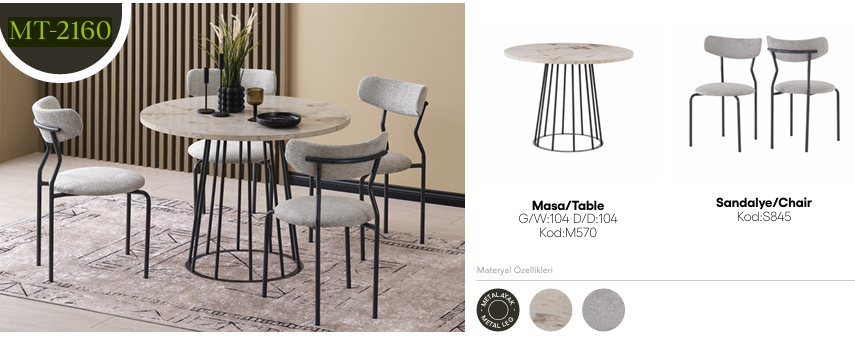 EVİSSA MT-2160 ÇAP 104 YUVARLAK SABİT MASA TAKIMIMutfak Masa Takımı