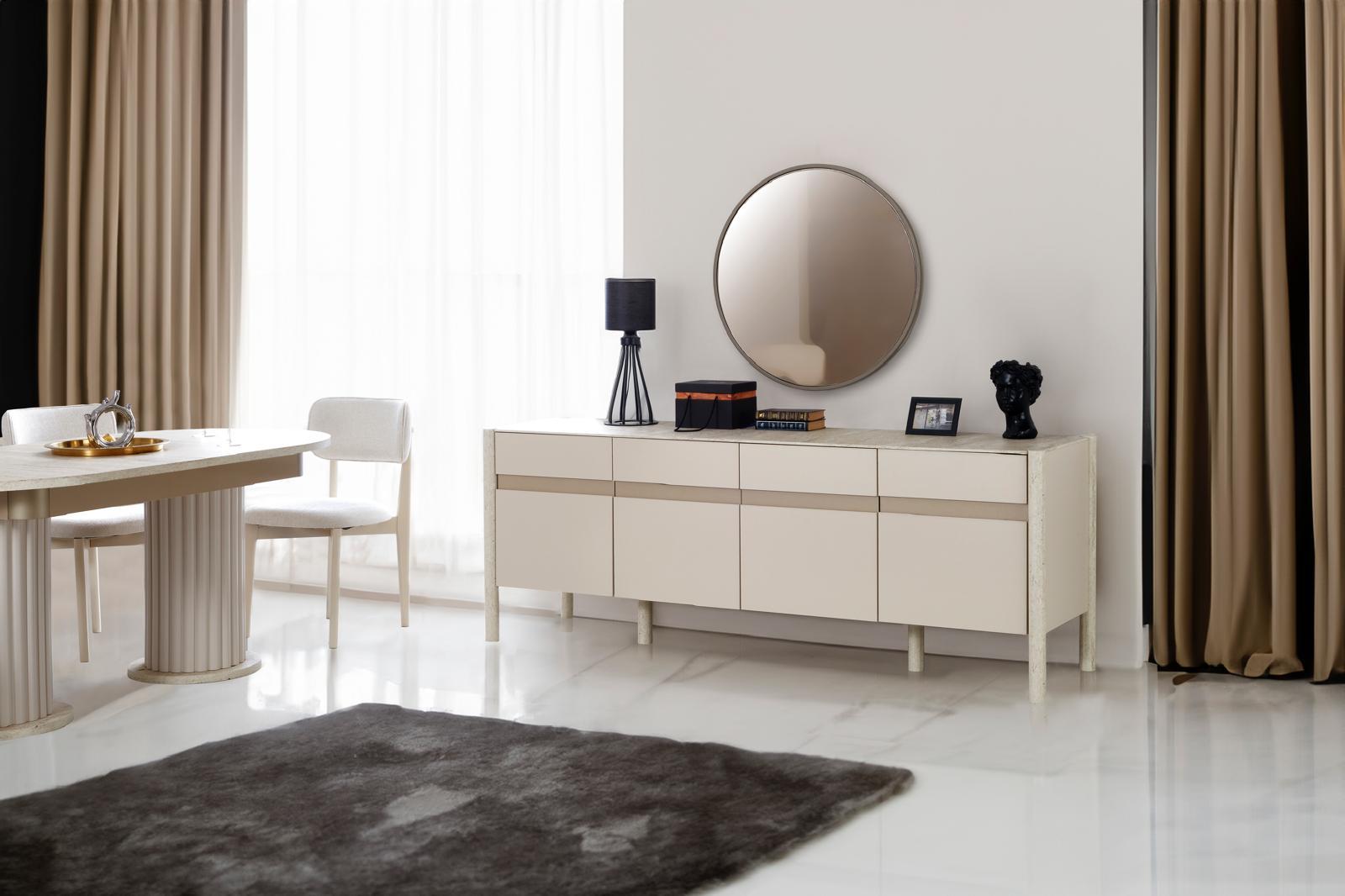 ARNO HİSAR YEMEK ODASI TAKIMI(KONSOL+AYNA+MASA+6 ADET SAND)Modern Yemek Odası Takımı