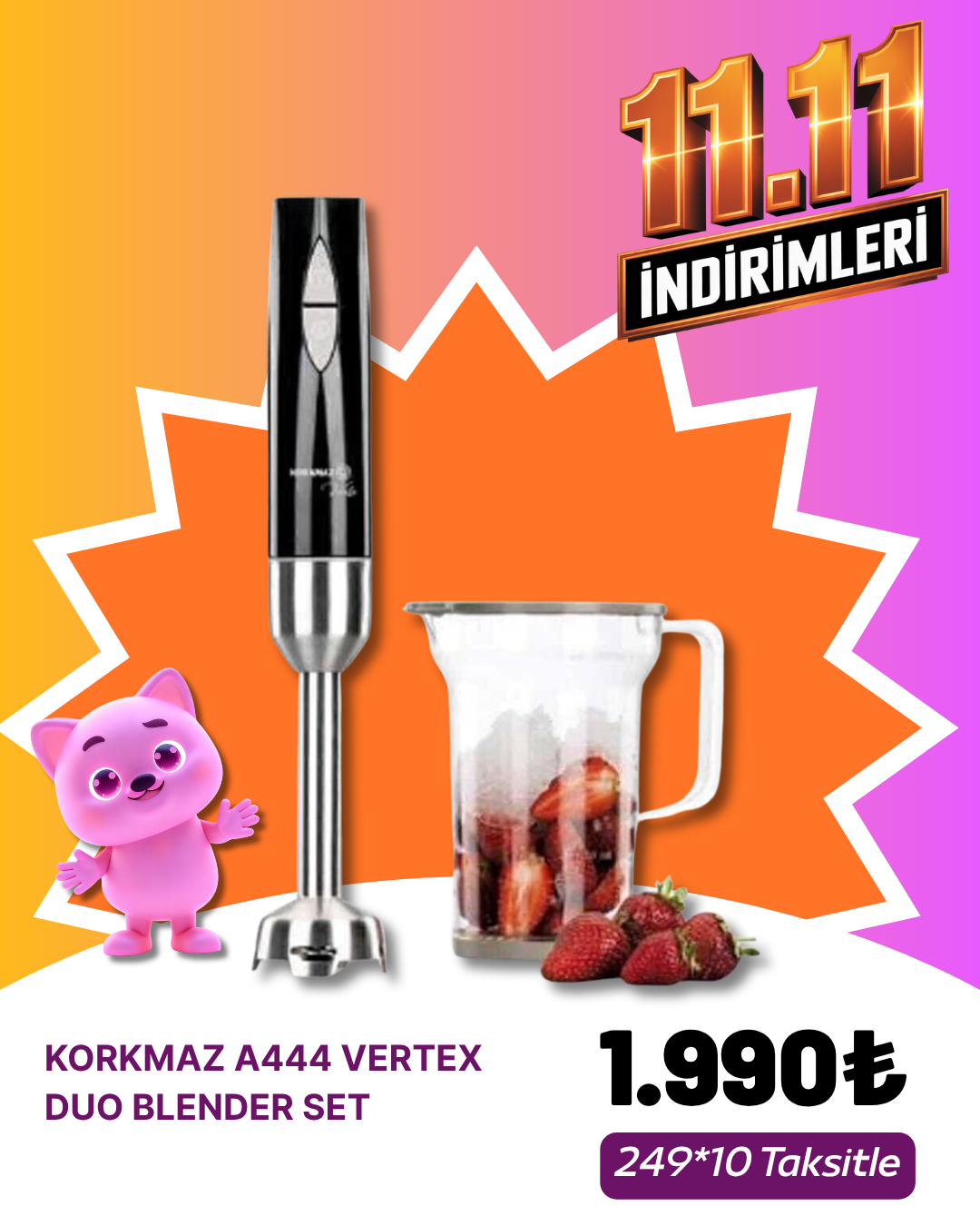 KORKMAZ A444 VERTEX DUO BLENDER SET SİYAHKASIM ZÜCCACİYE&KÜÇÜK EV ALETLERİ KAMPANYASI