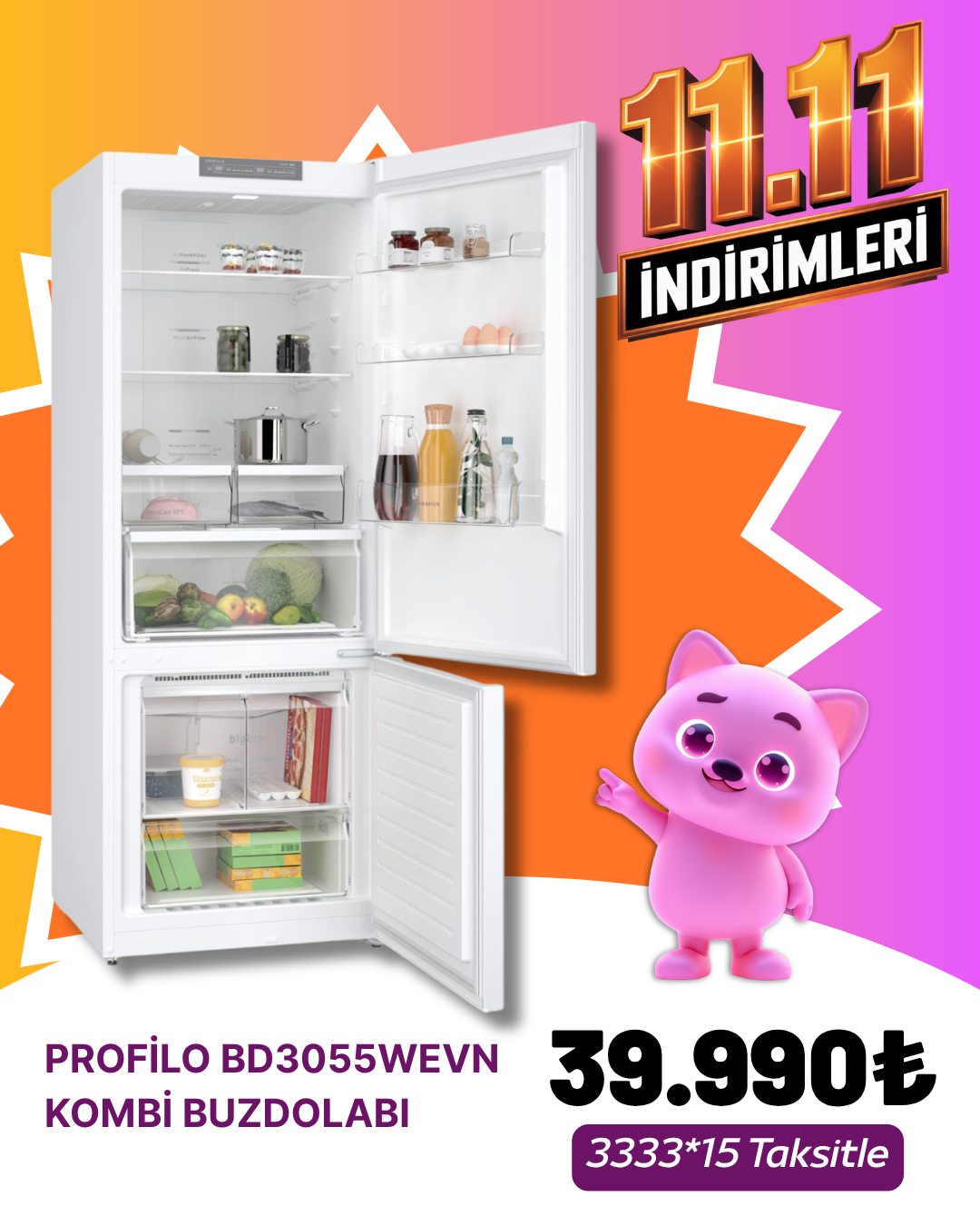 Profilo BD3055WEVN Kombi BuzdolabıAYLIK KAMPANYA ÜRÜNLERİ