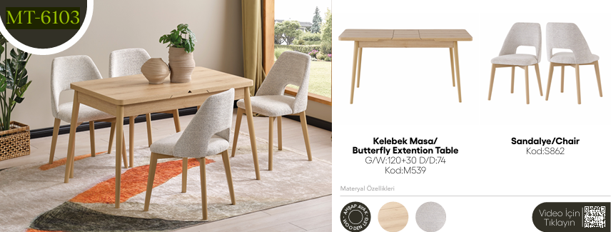 EVİSSA MT-6103 74*120 KELEBEK MASA TAKIMIMutfak Masa Takımı