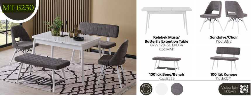 EVİSSA MT-6250 74*120 KELEBEK MASA TAKIMIMutfak Masa Takımı