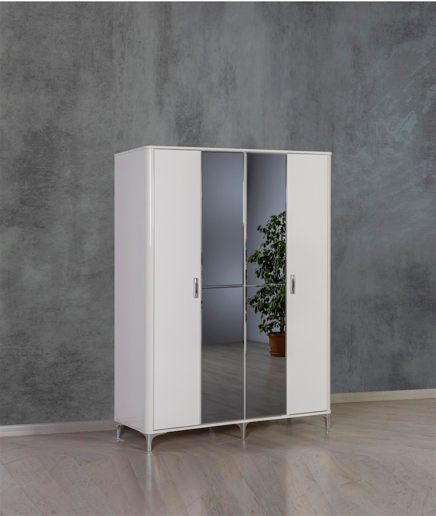 Kzn Azra Krem Km.13.542 4 Kapaklı 2 Aynalı GardıropKapaklı Dolaplar