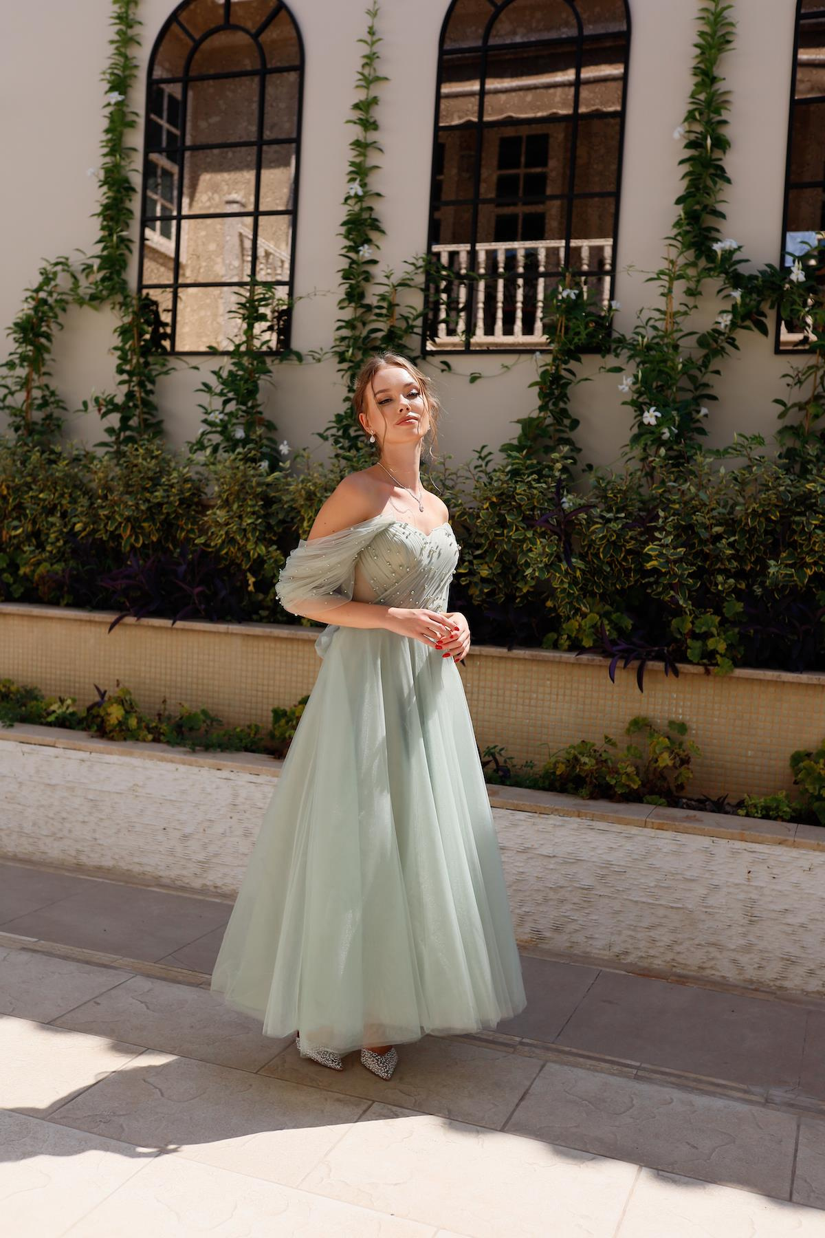 TheElsa | GİYİM | TAKI | Clara Mint Yeşil Özel Tasarım Abiye Tül ElbiseÖZEL ÜRETİM ELBİSEClara Mint Green Special Design Evening Dress Tulle Dress