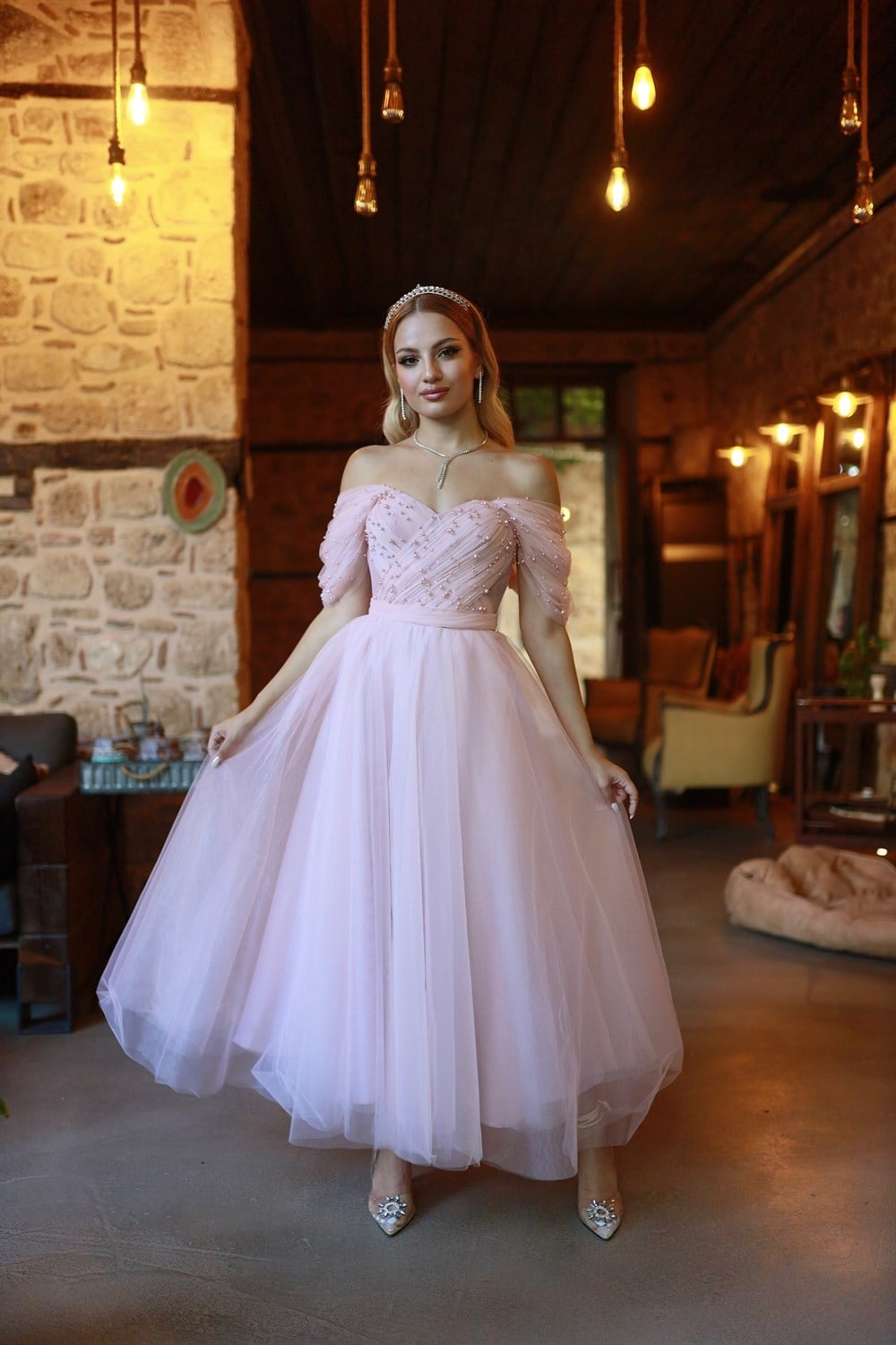 TheElsa | GİYİM | TAKI | Clara Pudra Pembe Özel Tasarım Abiye Tül ElbiseELBİSEClara Pudra Pembe Özel Tasarım Abiye Tül Elbise