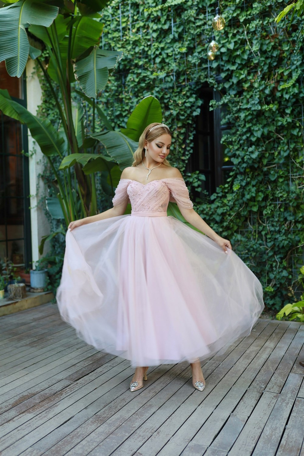 TheElsa | GİYİM | TAKI | Clara Pudra Pembe Özel Tasarım Abiye Tül ElbiseELBİSEClara Pudra Pembe Özel Tasarım Abiye Tül Elbise