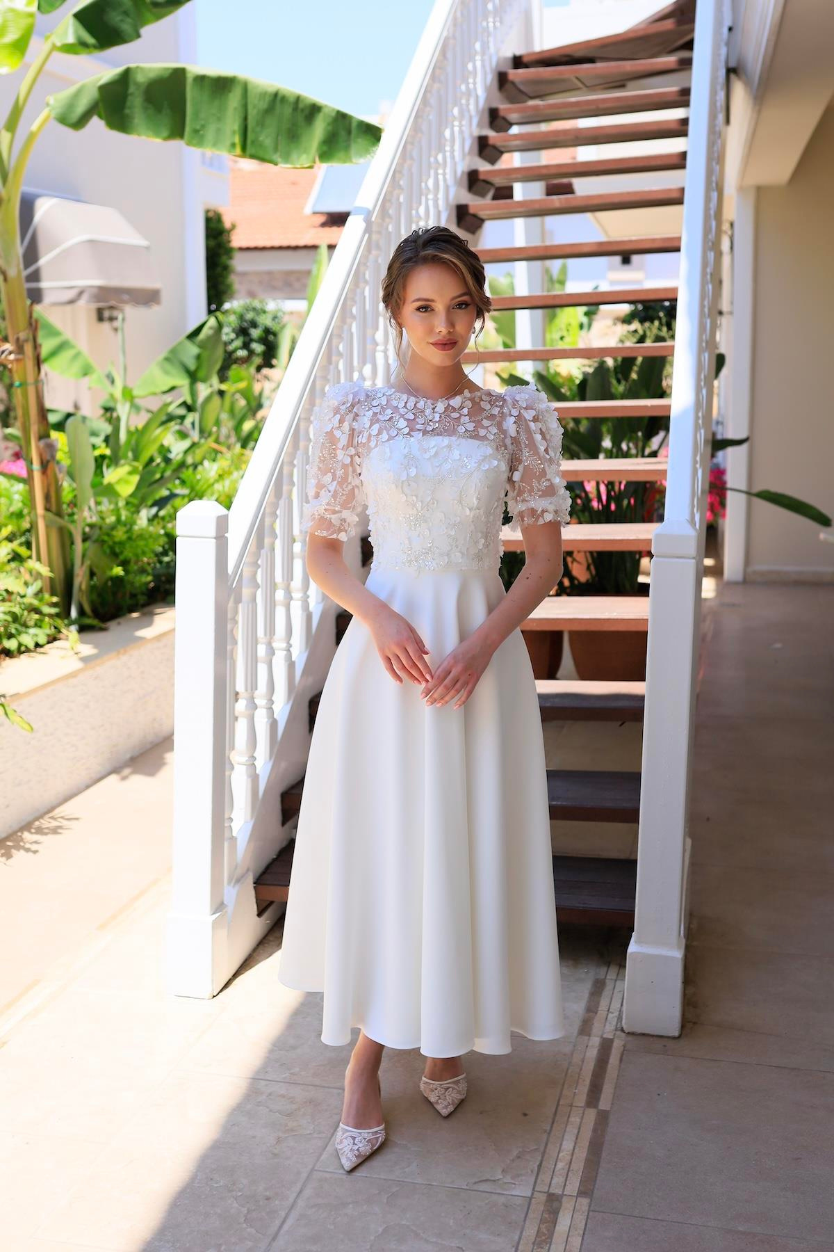 TheElsa | |Elena Princess White Special Design Lace Detailed Wedding Engagement DressBEYAZ ELBİSELERElena Princess White Special Design Lace Detailed Wedding Engagement Dress