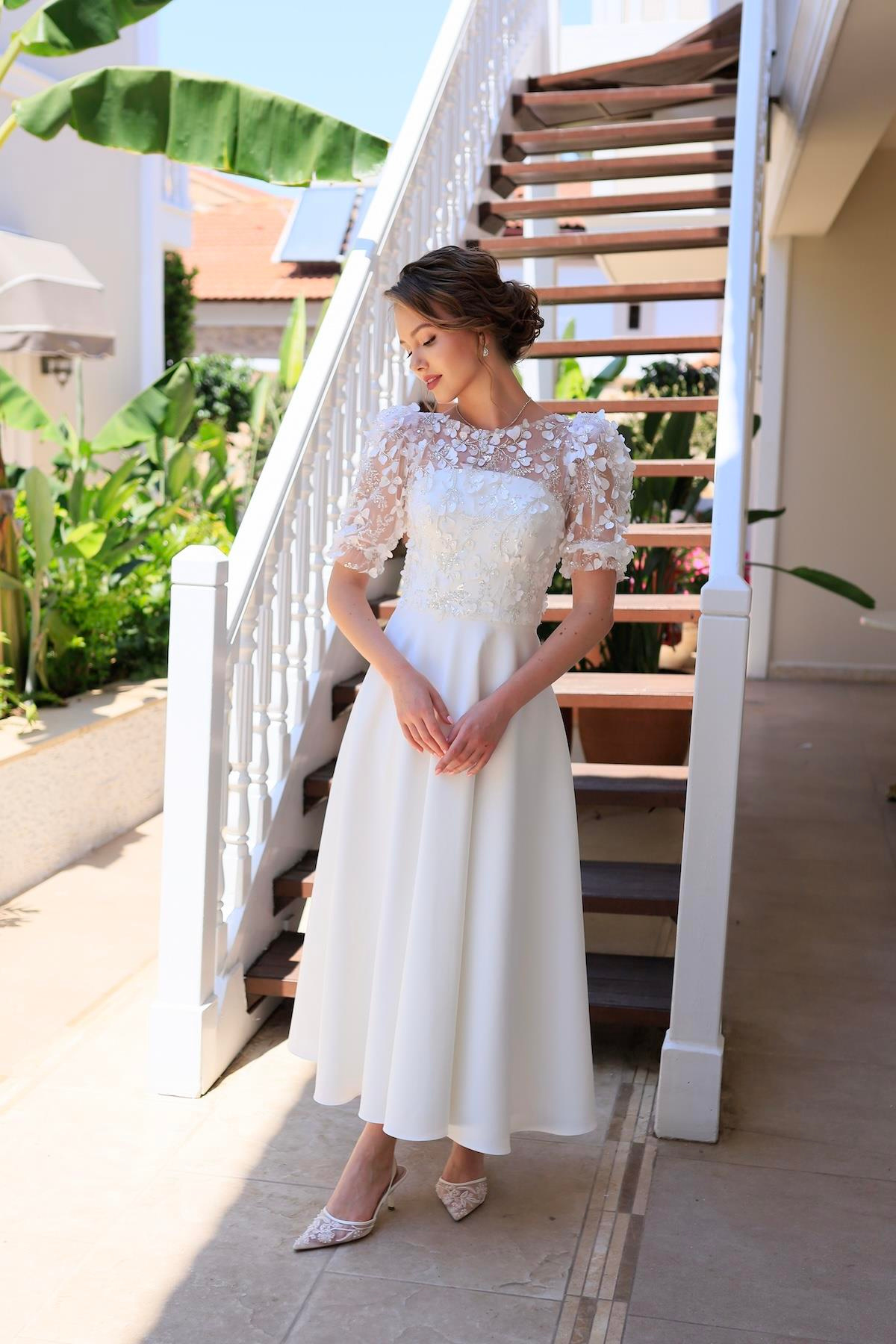 TheElsa | |Elena Princess White Special Design Lace Detailed Wedding Engagement DressBEYAZ ELBİSELERElena Princess White Special Design Lace Detailed Wedding Engagement Dress