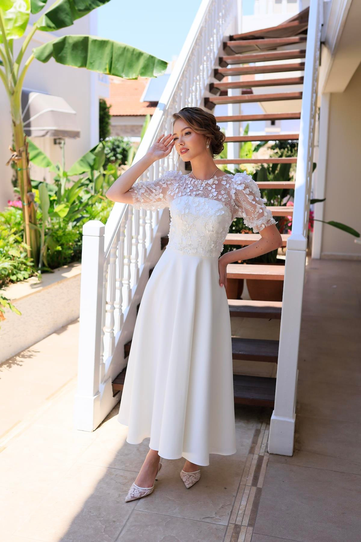 TheElsa | |Elena Princess White Special Design Lace Detailed Wedding Engagement DressBEYAZ ELBİSELERElena Princess White Special Design Lace Detailed Wedding Engagement Dress