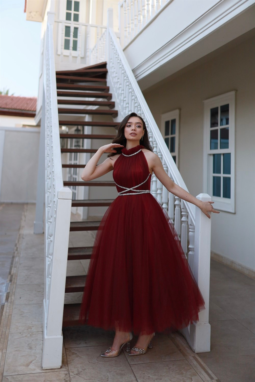 TheElsa | GİYİM | TAKI | Helen Bordo Özel Tasarım Abiye Tül ElbiseELBİSEHelen Bordo Özel Tasarım Abiye Tül Elbise