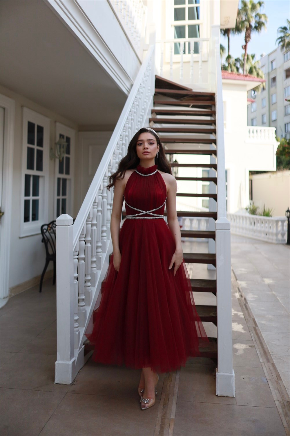 TheElsa | GİYİM | TAKI | Helen Bordo Özel Tasarım Abiye Tül ElbiseELBİSEHelen Bordo Özel Tasarım Abiye Tül Elbise