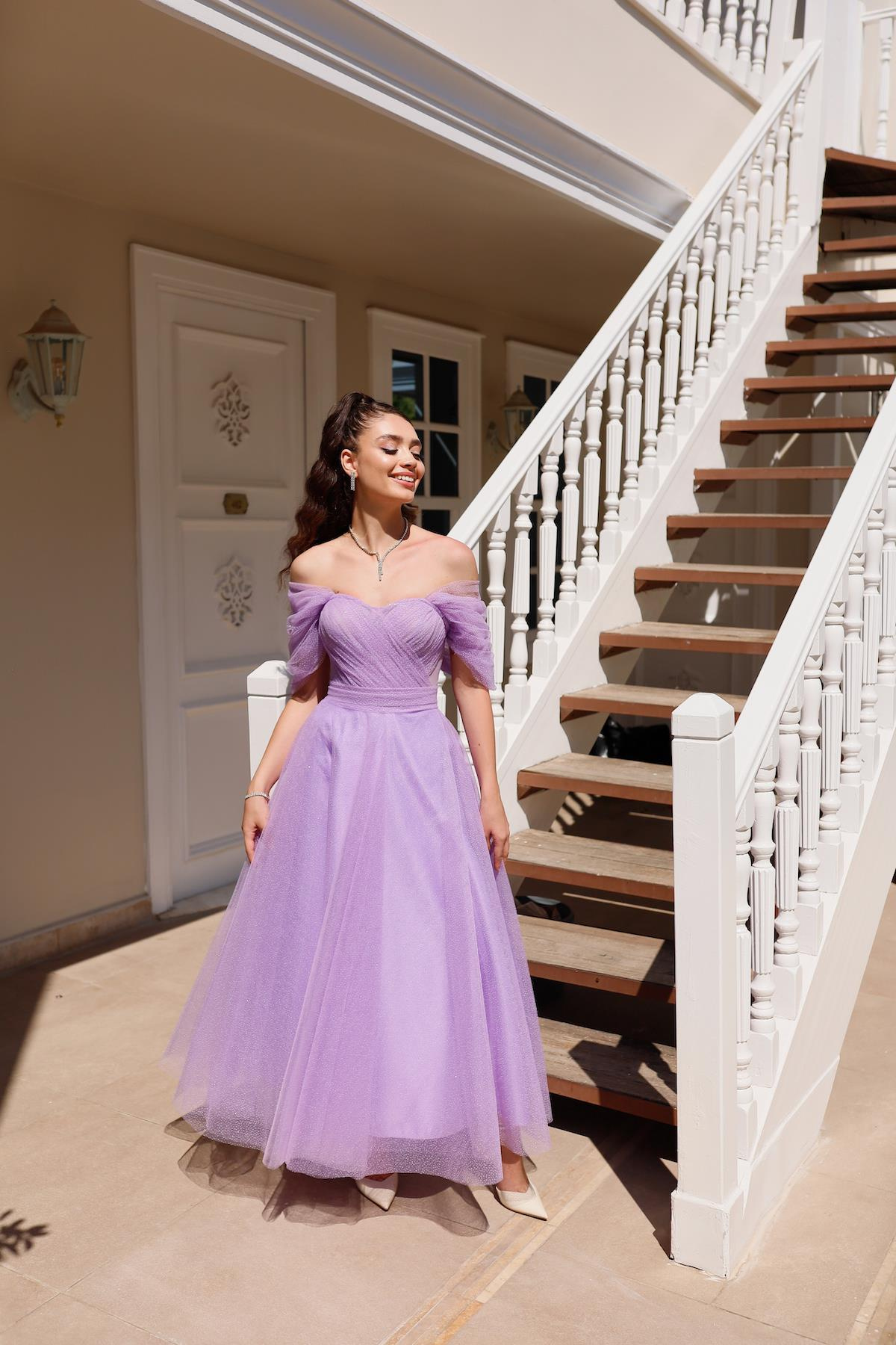 TheElsa | GİYİM | TAKI | Henna Simli Lila Pembe Özel Tasarım Abiye Tül ElbiseÖZEL ÜRETİM ELBİSEHenna Glitter Lilac Pink Special Design Evening Dress Tulle Dress