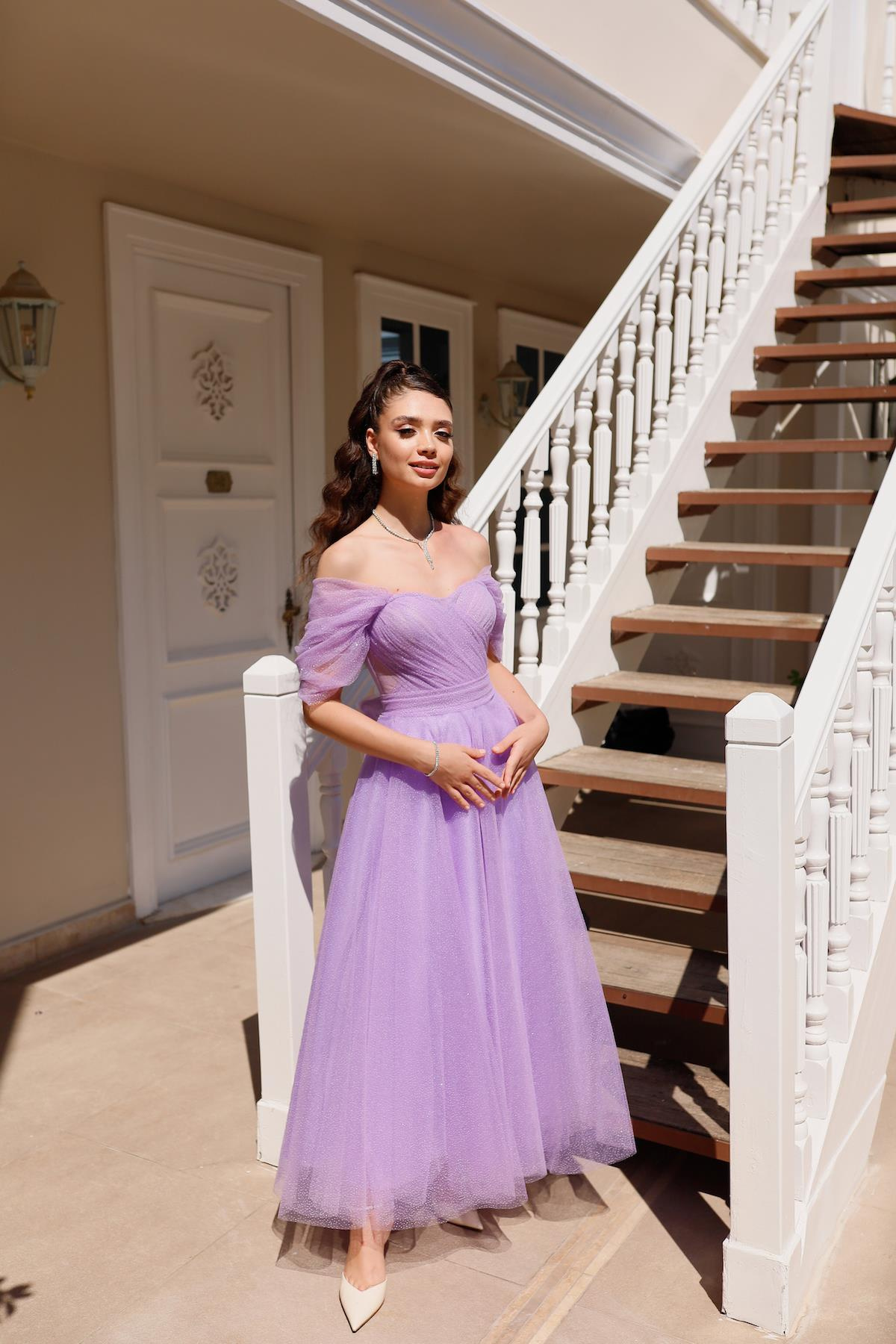 TheElsa | GİYİM | TAKI | Henna Simli Lila Pembe Özel Tasarım Abiye Tül ElbiseÖZEL ÜRETİM ELBİSEHenna Glitter Lilac Pink Special Design Evening Dress Tulle Dress