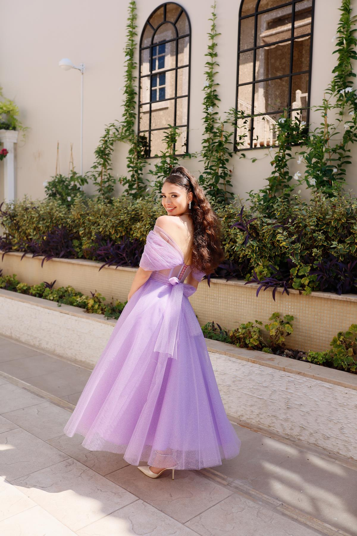 TheElsa | GİYİM | TAKI | Henna Simli Lila Pembe Özel Tasarım Abiye Tül ElbiseÖZEL ÜRETİM ELBİSEHenna Glitter Lilac Pink Special Design Evening Dress Tulle Dress