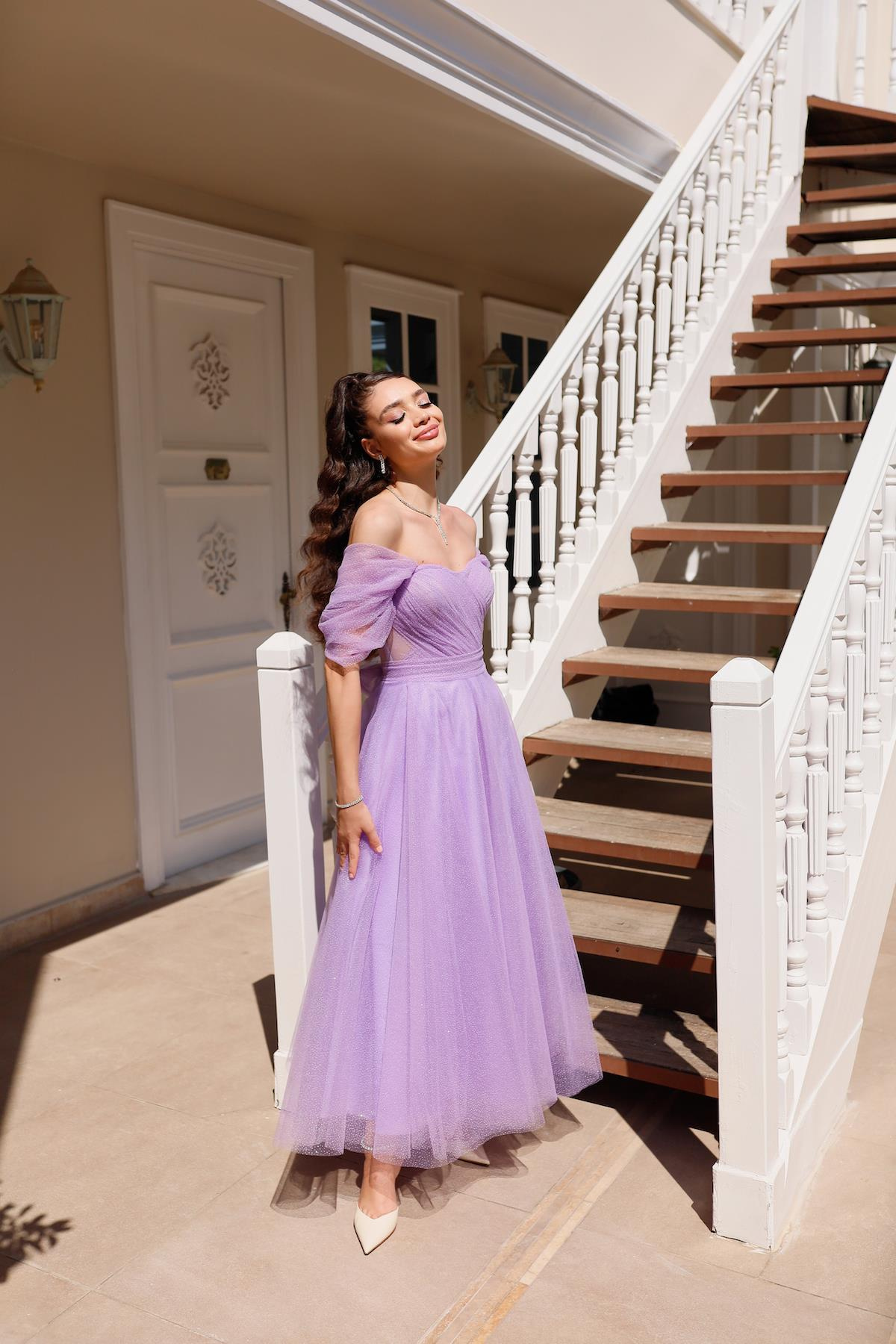 TheElsa | GİYİM | TAKI | Henna Simli Lila Pembe Özel Tasarım Abiye Tül ElbiseÖZEL ÜRETİM ELBİSEHenna Glitter Lilac Pink Special Design Evening Dress Tulle Dress