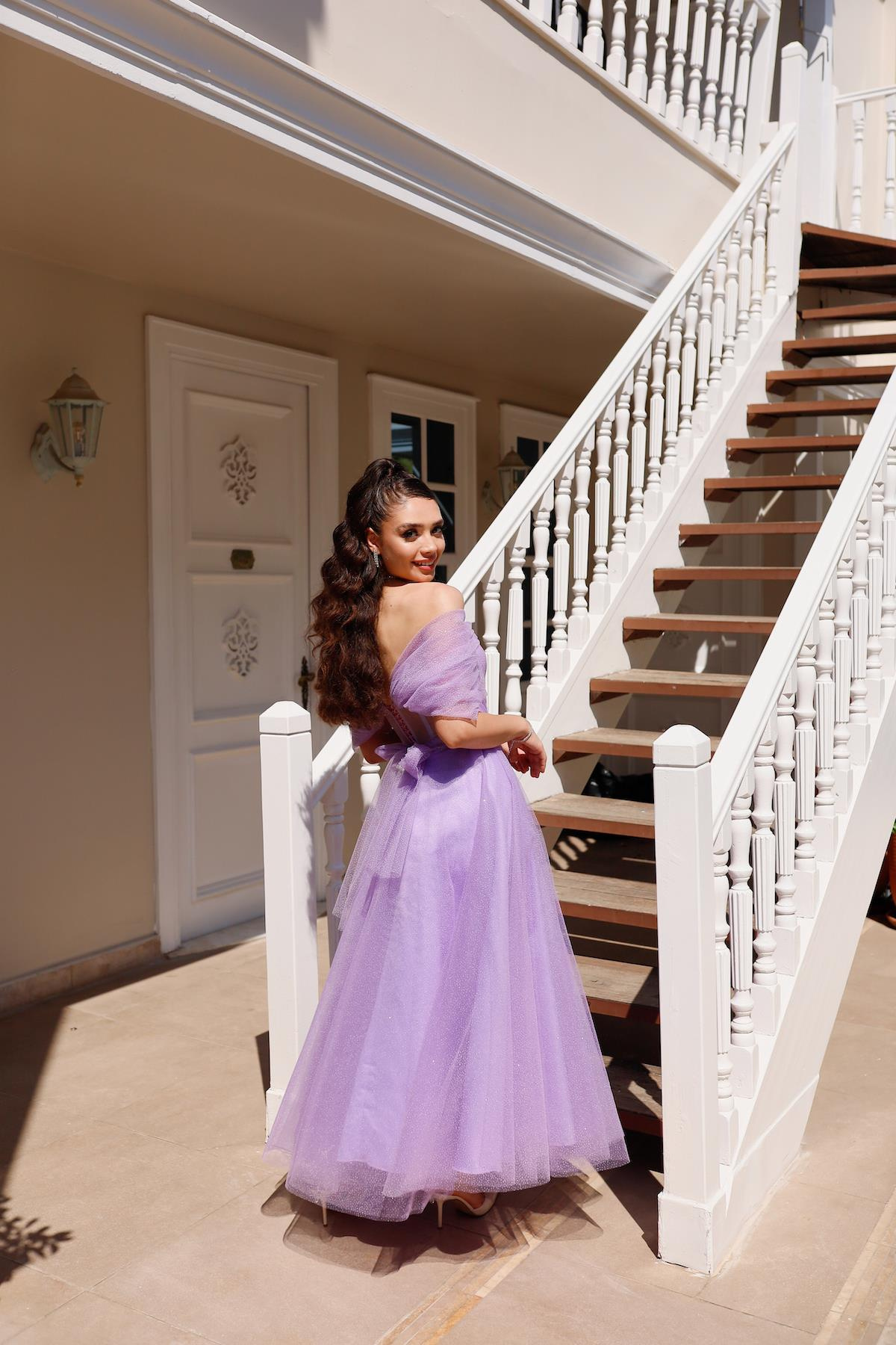 TheElsa | GİYİM | TAKI | Henna Simli Lila Pembe Özel Tasarım Abiye Tül ElbiseÖZEL ÜRETİM ELBİSEHenna Glitter Lilac Pink Special Design Evening Dress Tulle Dress