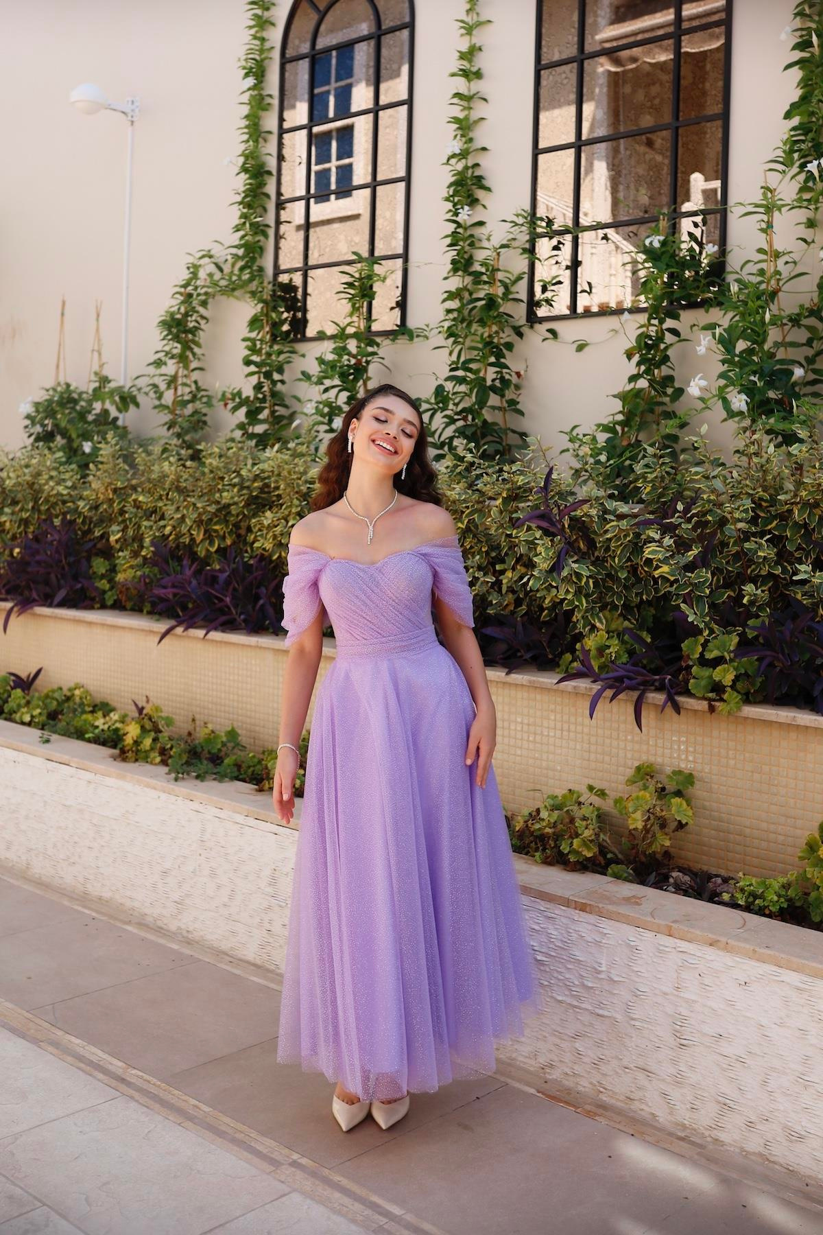 TheElsa | GİYİM | TAKI | Henna Simli Lila Pembe Özel Tasarım Abiye Tül ElbiseÖZEL ÜRETİM ELBİSEHenna Glitter Lilac Pink Special Design Evening Dress Tulle Dress