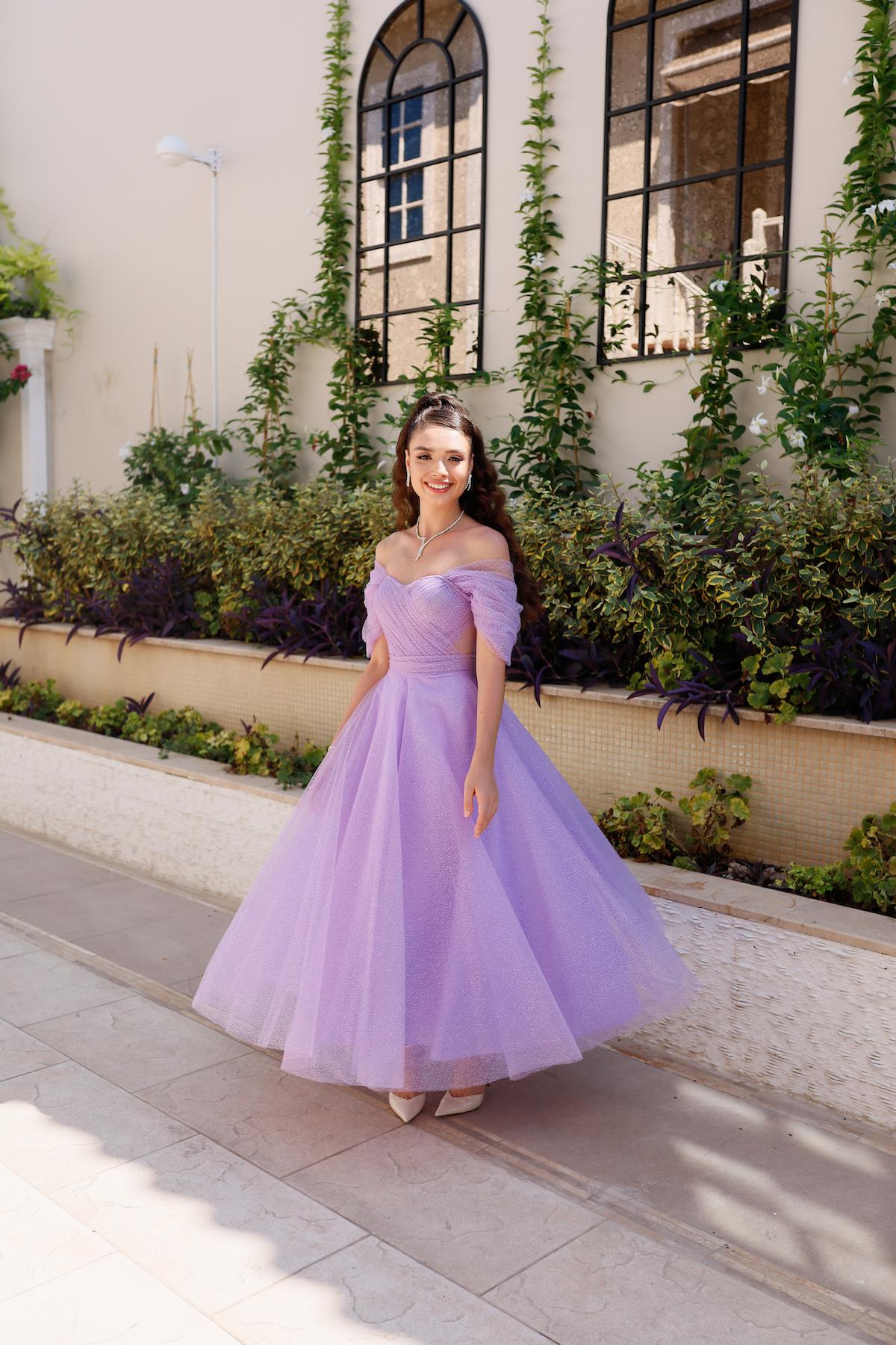 TheElsa | GİYİM | TAKI | Henna Simli Lila Pembe Özel Tasarım Abiye Tül ElbiseÖZEL ÜRETİM ELBİSEHenna Glitter Lilac Pink Special Design Evening Dress Tulle Dress
