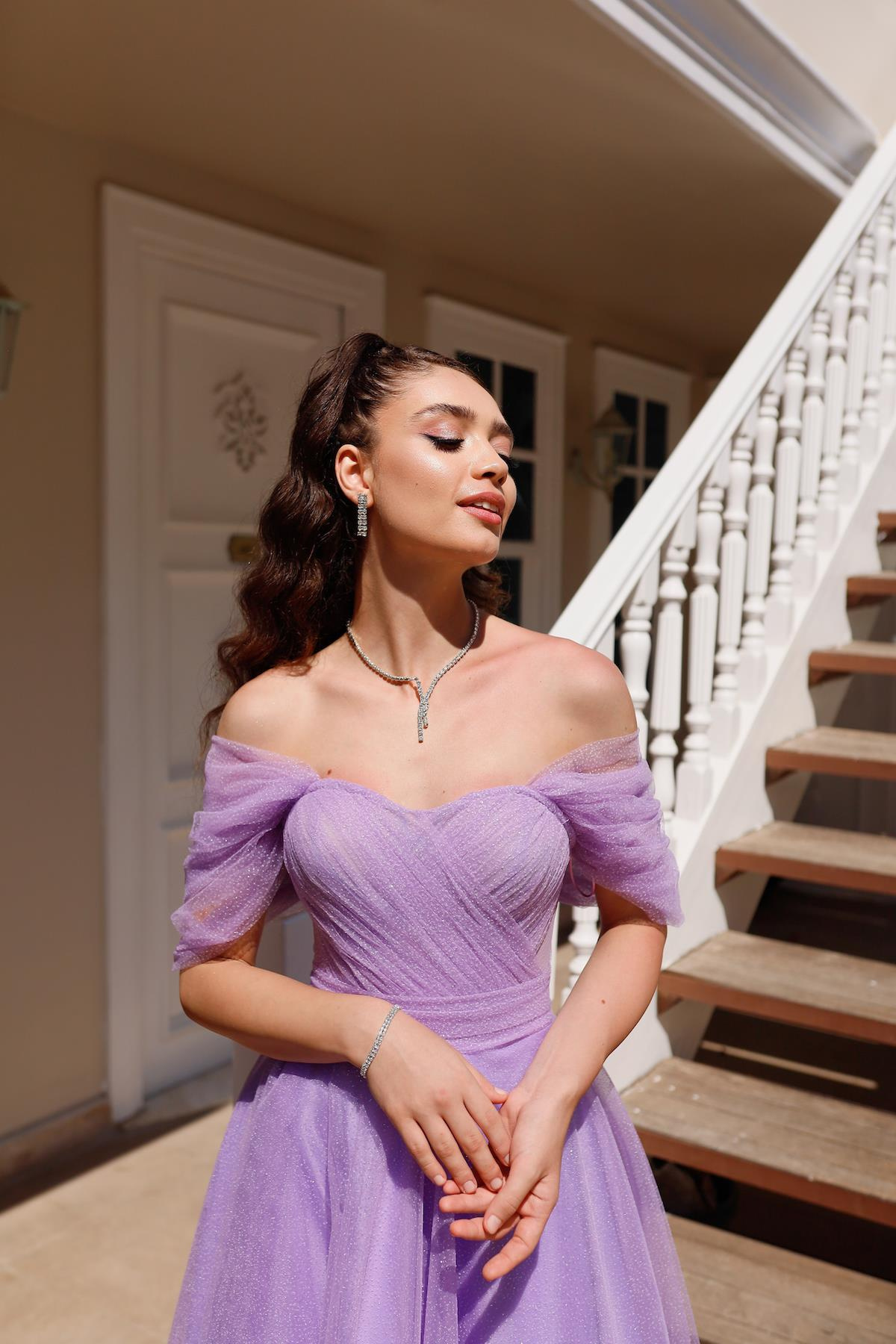 TheElsa | GİYİM | TAKI | Henna Simli Lila Pembe Özel Tasarım Abiye Tül ElbiseÖZEL ÜRETİM ELBİSEHenna Glitter Lilac Pink Special Design Evening Dress Tulle Dress