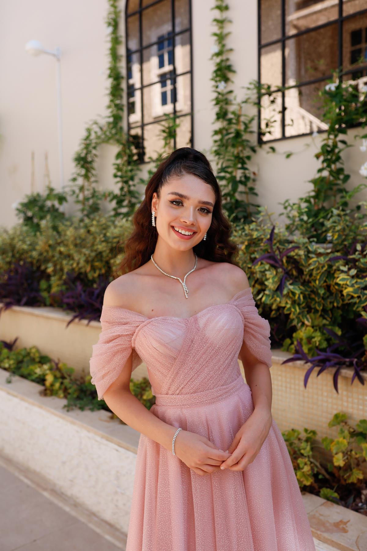 TheElsa | GİYİM | TAKI | Henna Simli Pudra Pembe Özel Tasarım Abiye Tül ElbiseÖZEL ÜRETİM ELBİSEHenna Glitter Powder Pink Special Design Evening Dress Tulle Dress