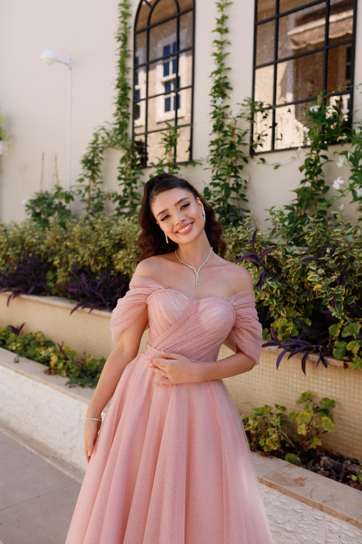 TheElsa | GİYİM | TAKI | Henna Simli Pudra Pembe Özel Tasarım Abiye Tül ElbiseÖZEL ÜRETİM ELBİSEHenna Glitter Powder Pink Special Design Evening Dress Tulle Dress