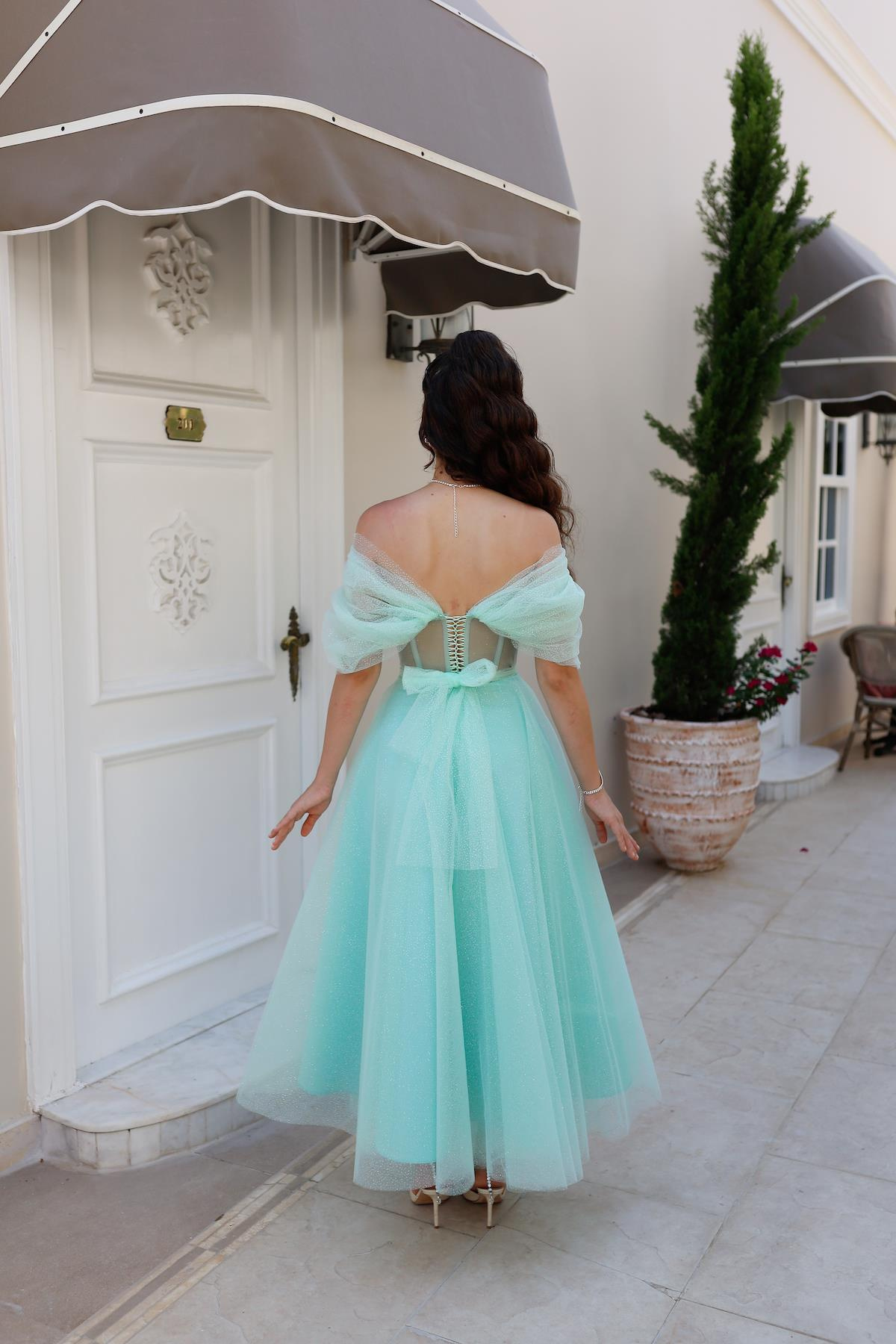 TheElsa | GİYİM | TAKI | Henna Simli Su Yeşili Özel Tasarım Abiye Tül ElbiseÖZEL ÜRETİM ELBİSEHenna Glitter Water Green Special Design Evening Dress Tulle Dress