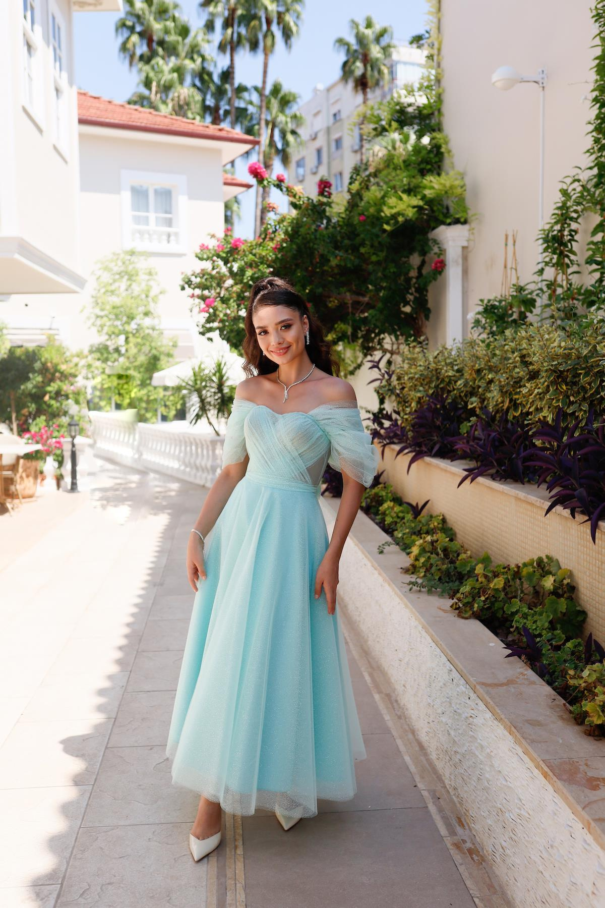 TheElsa | GİYİM | TAKI | Henna Simli Su Yeşili Özel Tasarım Abiye Tül ElbiseÖZEL ÜRETİM ELBİSEHenna Glitter Water Green Special Design Evening Dress Tulle Dress