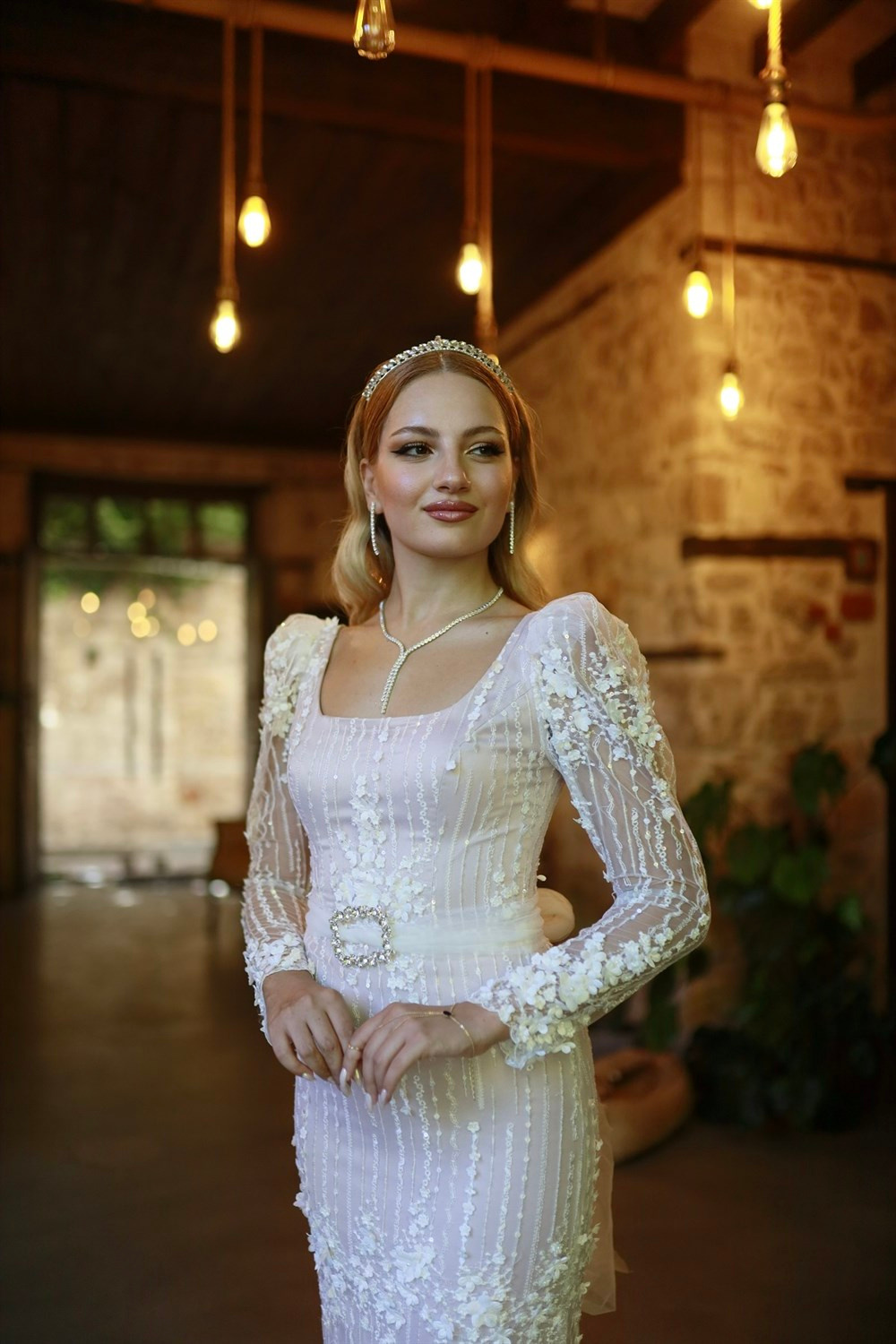 TheElsa | Özel Tasarım Isabelle Abiye Elbise ELBİSEIsabelle Beyaz Pudra Dantel Özel Tasarım Abiye Elbise