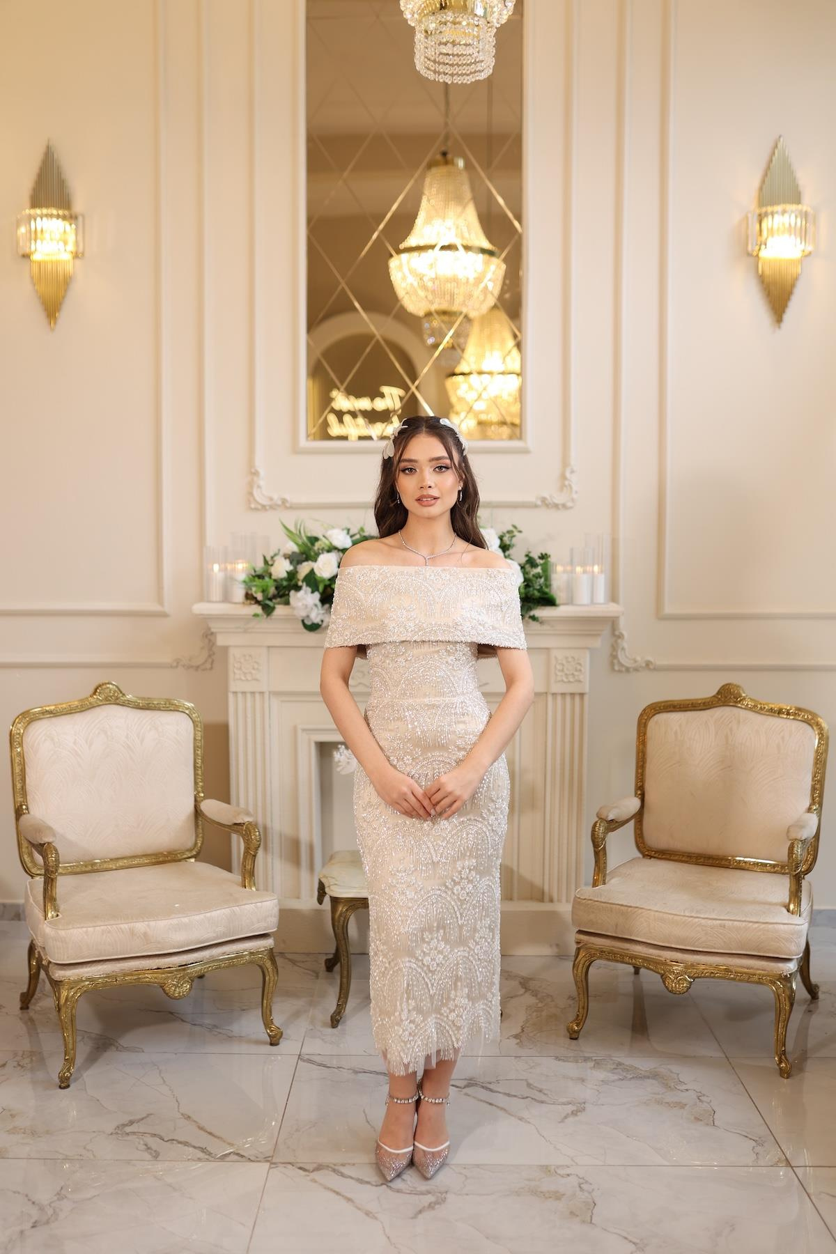 TheElsa | LALİN SATEN BOLEROÖZEL ÜRETİM TASARIM ELBİSELERLalin Saten Bolero Beyaz Çiçekli Nişan Nikah DavetElbise