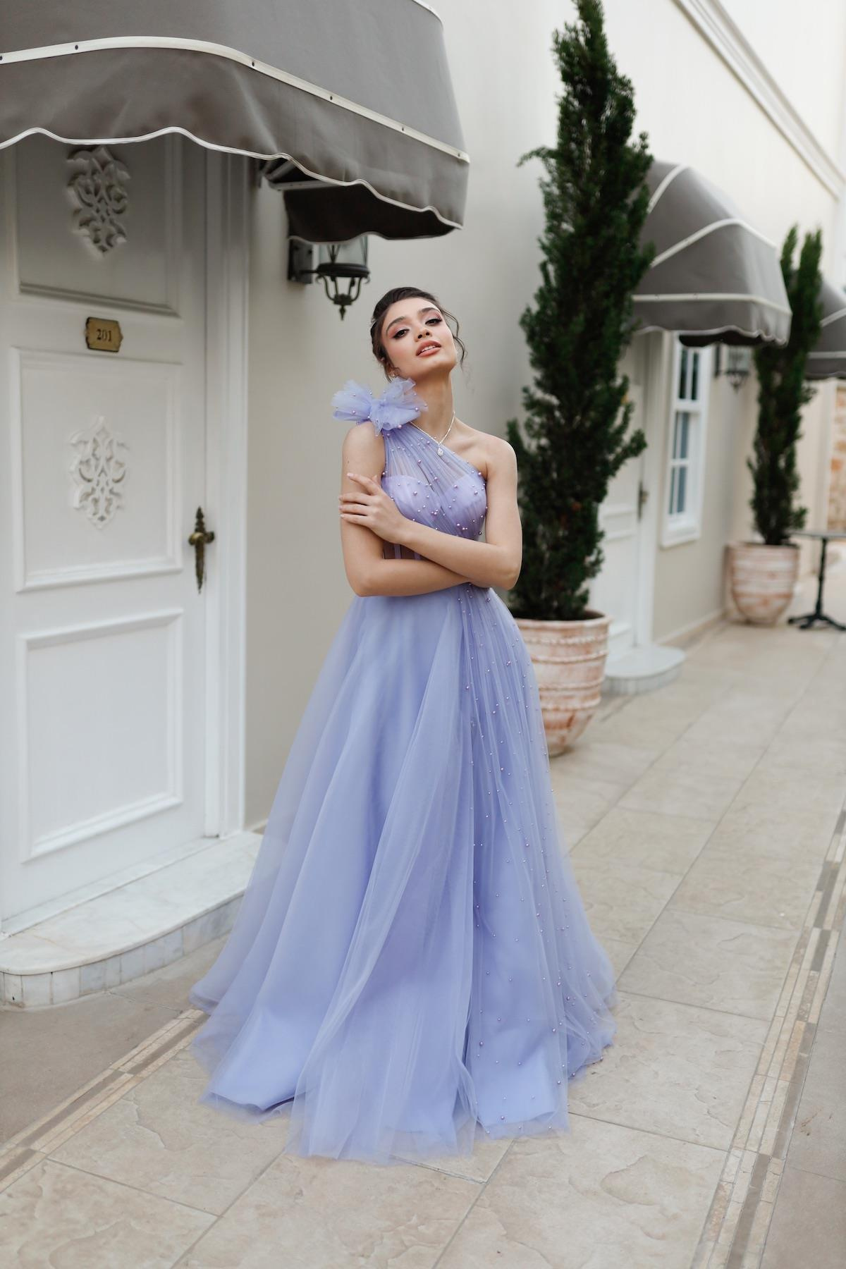 TheElsa | Özel Tasarım Abiye Elbiseler | Lavien Lila Pembe İncili Özel Tasarım Yırtmaçlı Uzun Abiye Nişan ElbiseTÜL ELBİSELERLavien Lila Pembe İncili Özel Tasarım Yırtmaçlı Uzun Abiye Nişan Elbise