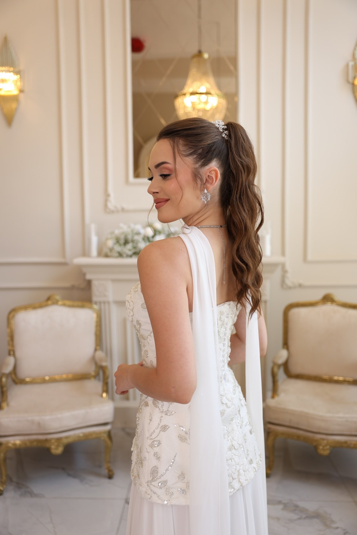 TheElsa | Lidya Kalina Şifon Korse Etek Beyaz BEYAZ ELBİSELERLidya Kalina Şifon Korse Etek Beyaz Nikah Nişan Elbise