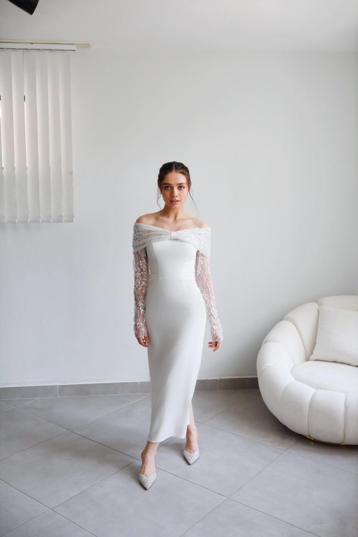 TheElsa | Personalized Evening Dress | Linda White Special Design Lace Detailed Pencil Wedding Engagement DressÖZEL ÜRETİM ELBİSELinda White Special Design Lace Detailed Pencil Wedding Engagement Dress
