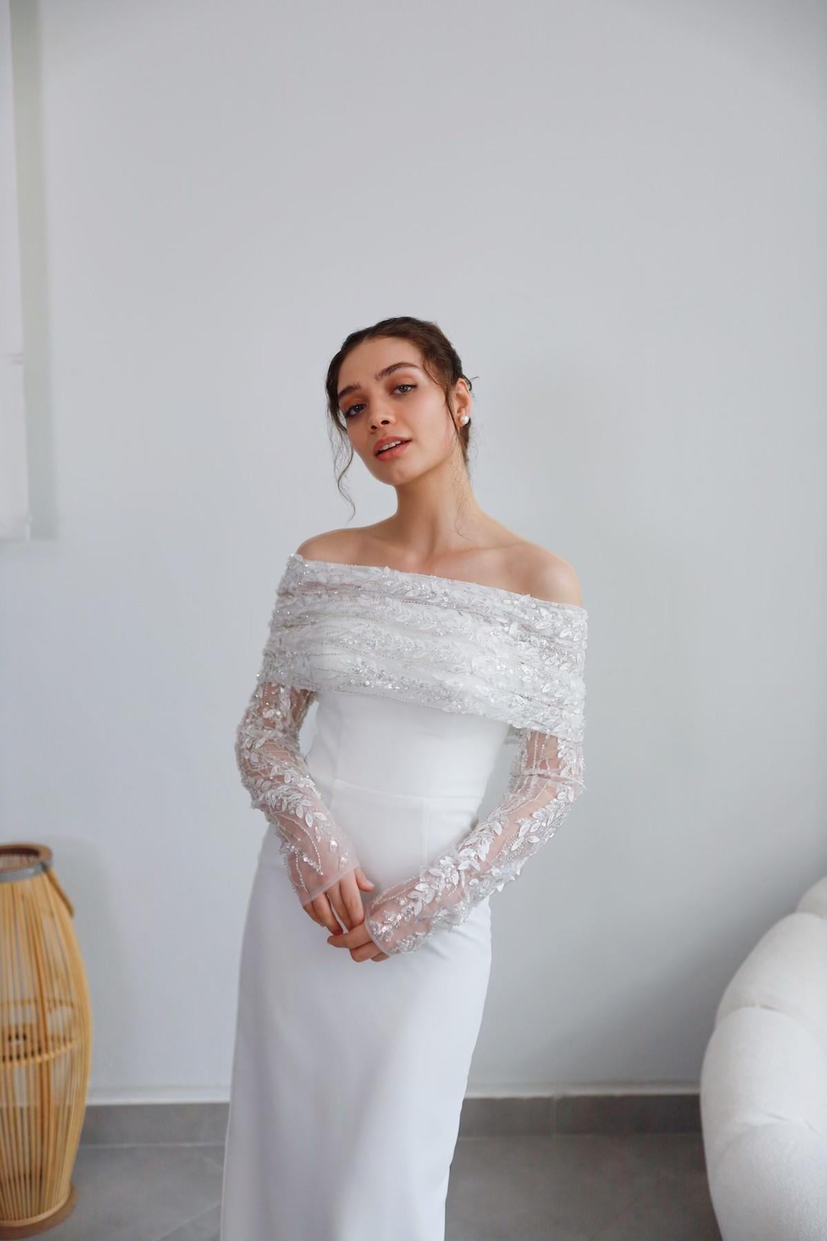 TheElsa | Personalized Evening Dress | Linda White Special Design Lace Detailed Pencil Wedding Engagement DressÖZEL ÜRETİM ELBİSELinda White Special Design Lace Detailed Pencil Wedding Engagement Dress