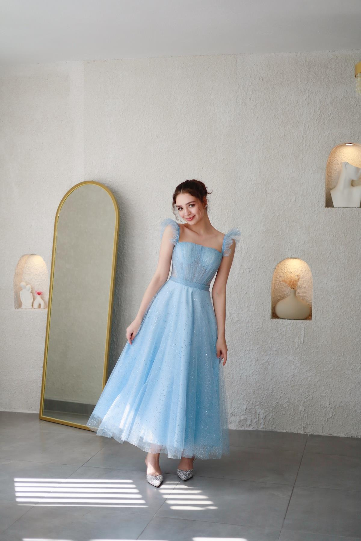 TheElsa | Kişiye Özel Üretim Abiye Elbise | Melissa Bebek Mavi Özel Tasarım Simli Tül Abiye ElbiseÖZEL ÜRETİM ELBİSEMelissa Baby Blue Special Design Silvery Tulle Evening Dress