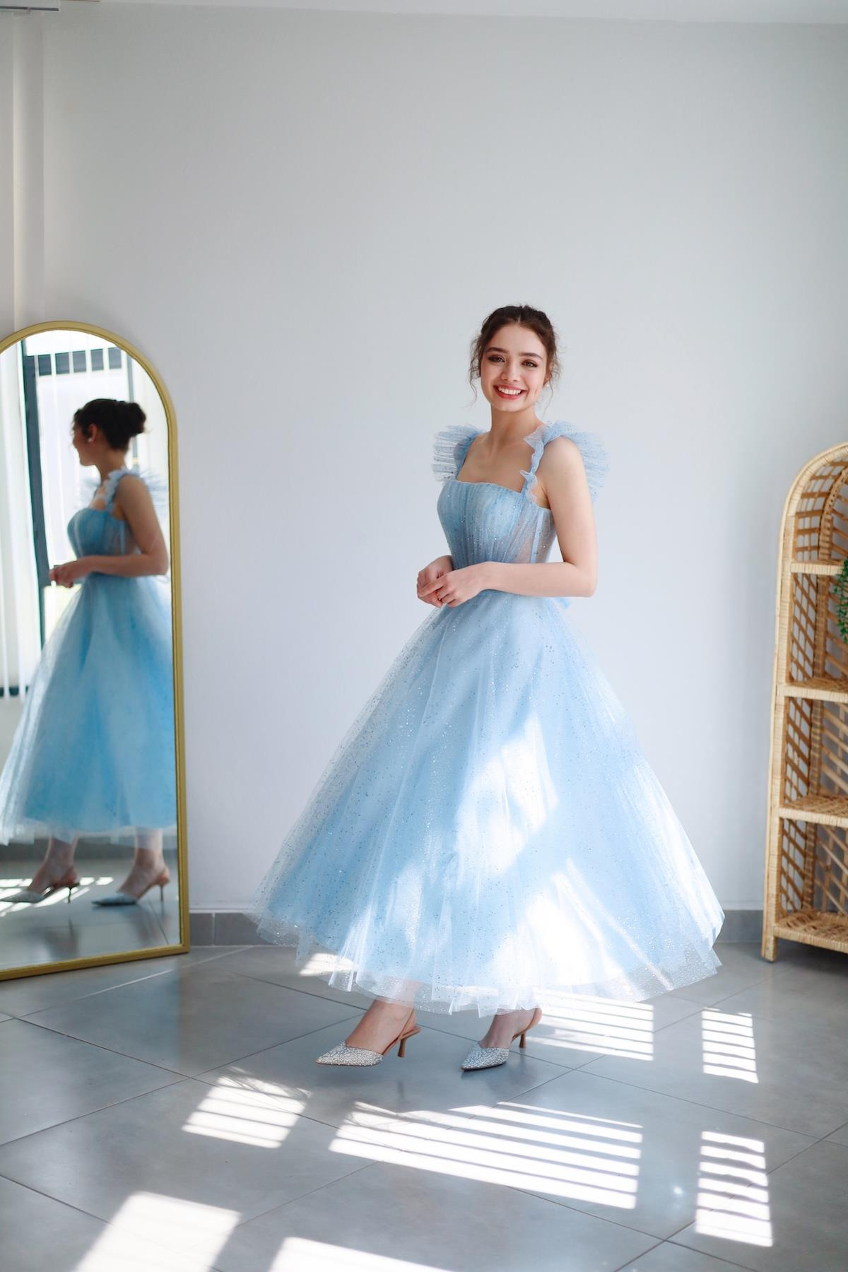 TheElsa | Kişiye Özel Üretim Abiye Elbise | Melissa Bebek Mavi Özel Tasarım Simli Tül Abiye ElbiseÖZEL ÜRETİM ELBİSEMelissa Baby Blue Special Design Silvery Tulle Evening Dress