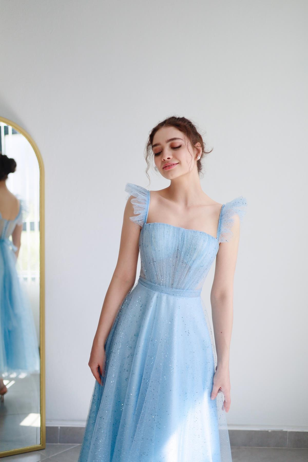 TheElsa | Kişiye Özel Üretim Abiye Elbise | Melissa Bebek Mavi Özel Tasarım Simli Tül Abiye ElbiseÖZEL ÜRETİM ELBİSEMelissa Baby Blue Special Design Silvery Tulle Evening Dress