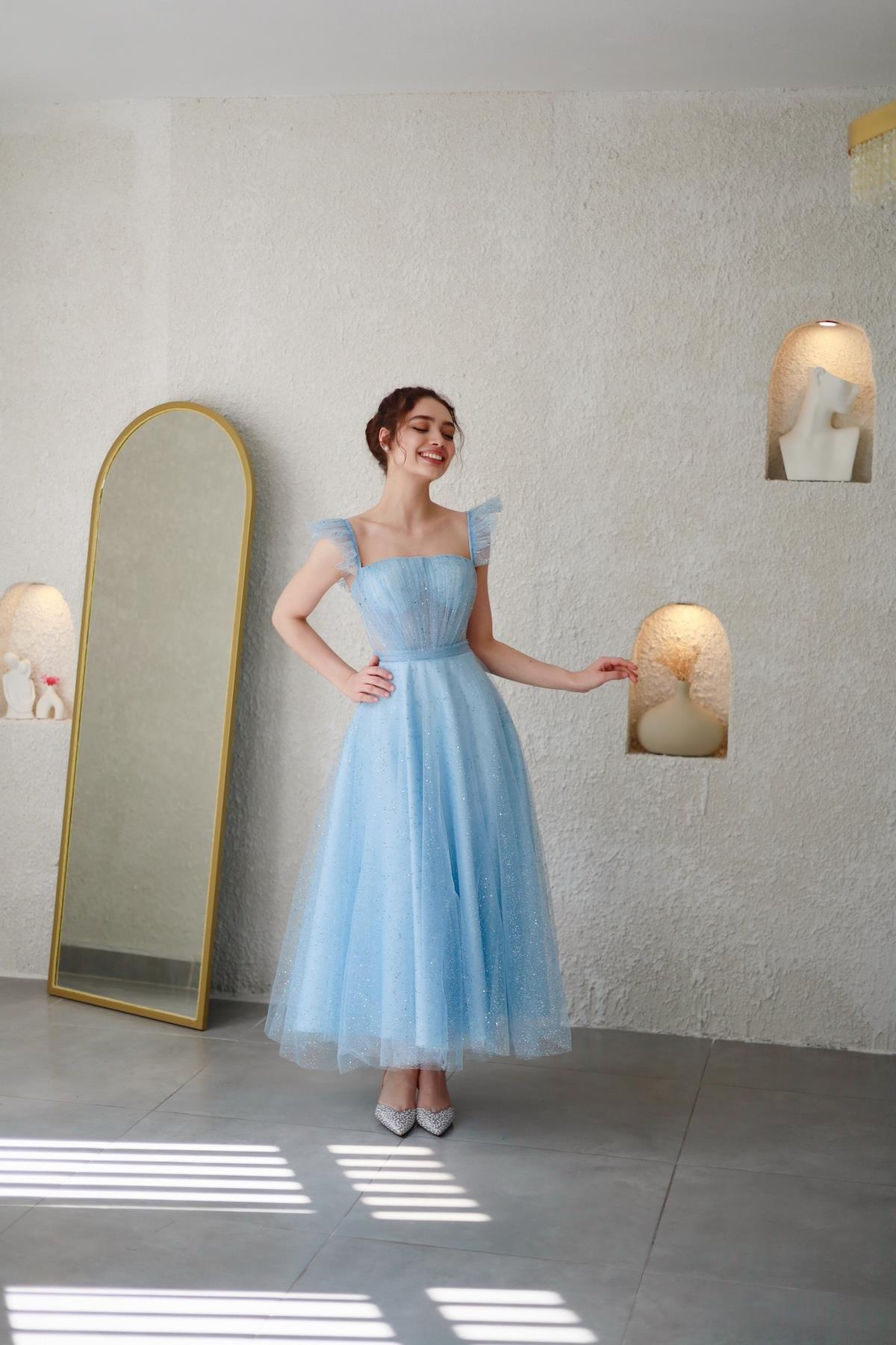 TheElsa | Kişiye Özel Üretim Abiye Elbise | Melissa Bebek Mavi Özel Tasarım Simli Tül Abiye ElbiseÖZEL ÜRETİM ELBİSEMelissa Baby Blue Special Design Silvery Tulle Evening Dress
