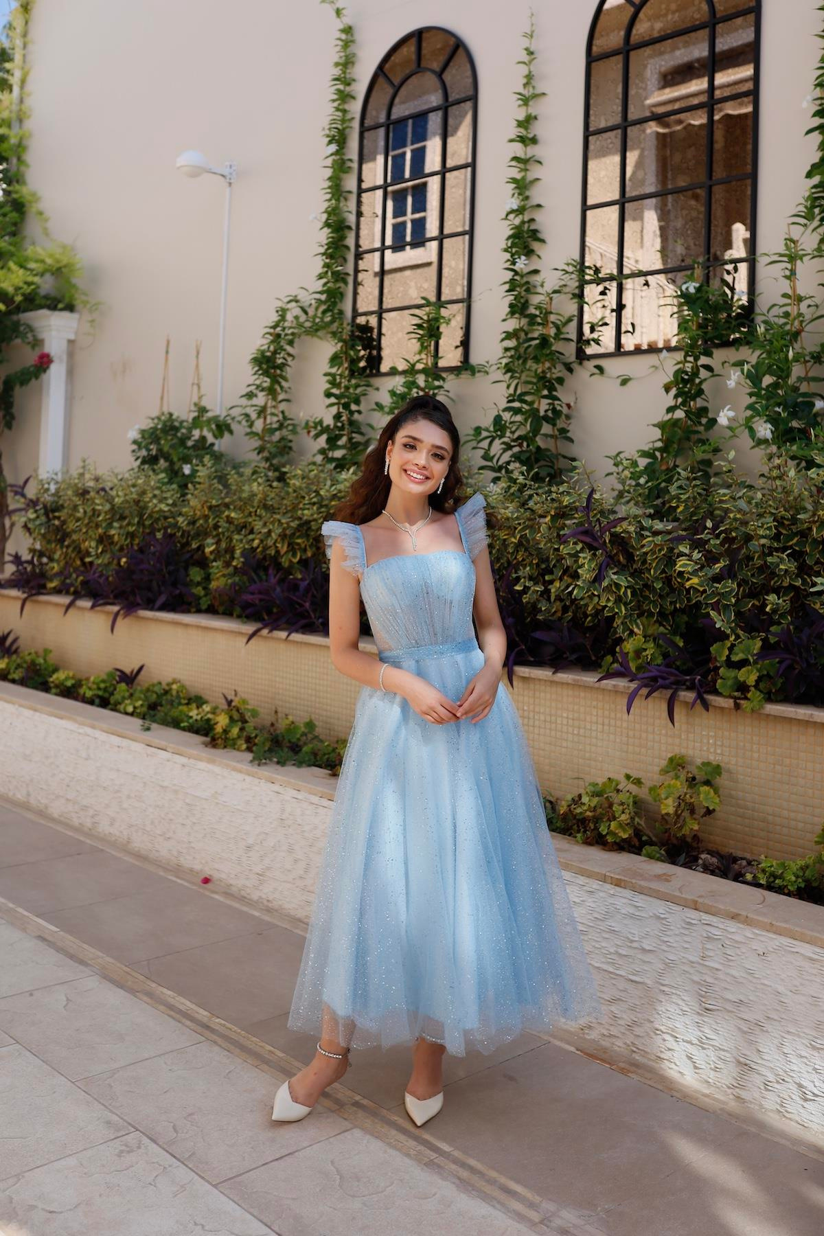 TheElsa | Kişiye Özel Üretim Abiye Elbise | Melissa Bebek Mavi Özel Tasarım Simli Tül Abiye ElbiseÖZEL ÜRETİM ELBİSEMelissa Baby Blue Special Design Silvery Tulle Evening Dress
