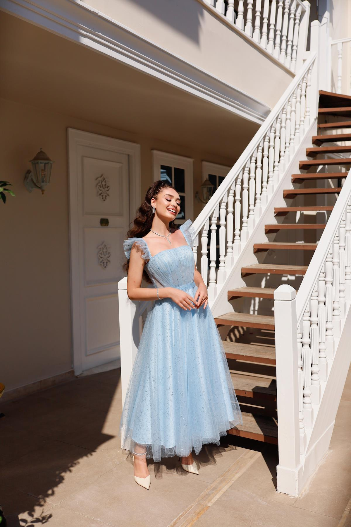 TheElsa | Kişiye Özel Üretim Abiye Elbise | Melissa Bebek Mavi Özel Tasarım Simli Tül Abiye ElbiseÖZEL ÜRETİM ELBİSEMelissa Baby Blue Special Design Silvery Tulle Evening Dress