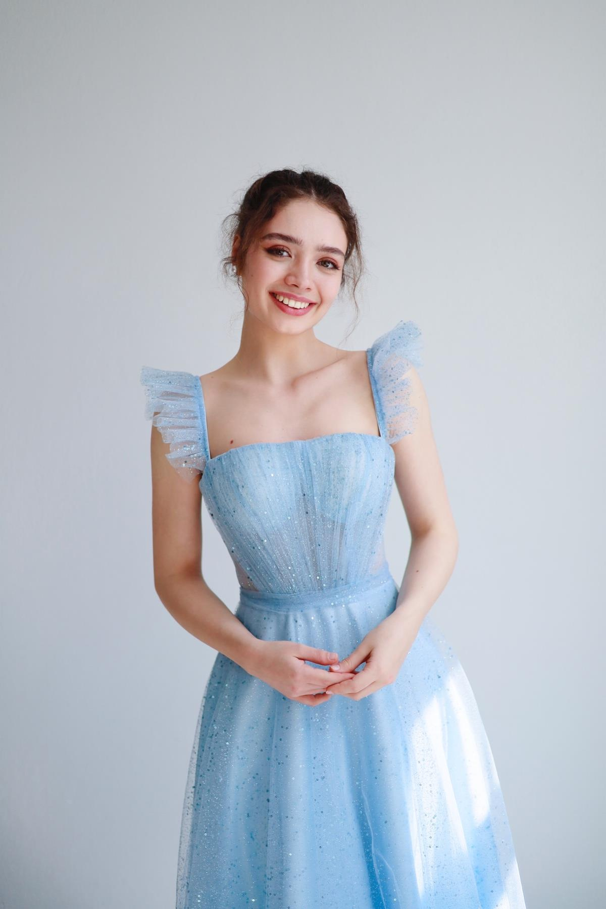 TheElsa | Kişiye Özel Üretim Abiye Elbise | Melissa Bebek Mavi Özel Tasarım Simli Tül Abiye ElbiseÖZEL ÜRETİM ELBİSEMelissa Baby Blue Special Design Silvery Tulle Evening Dress