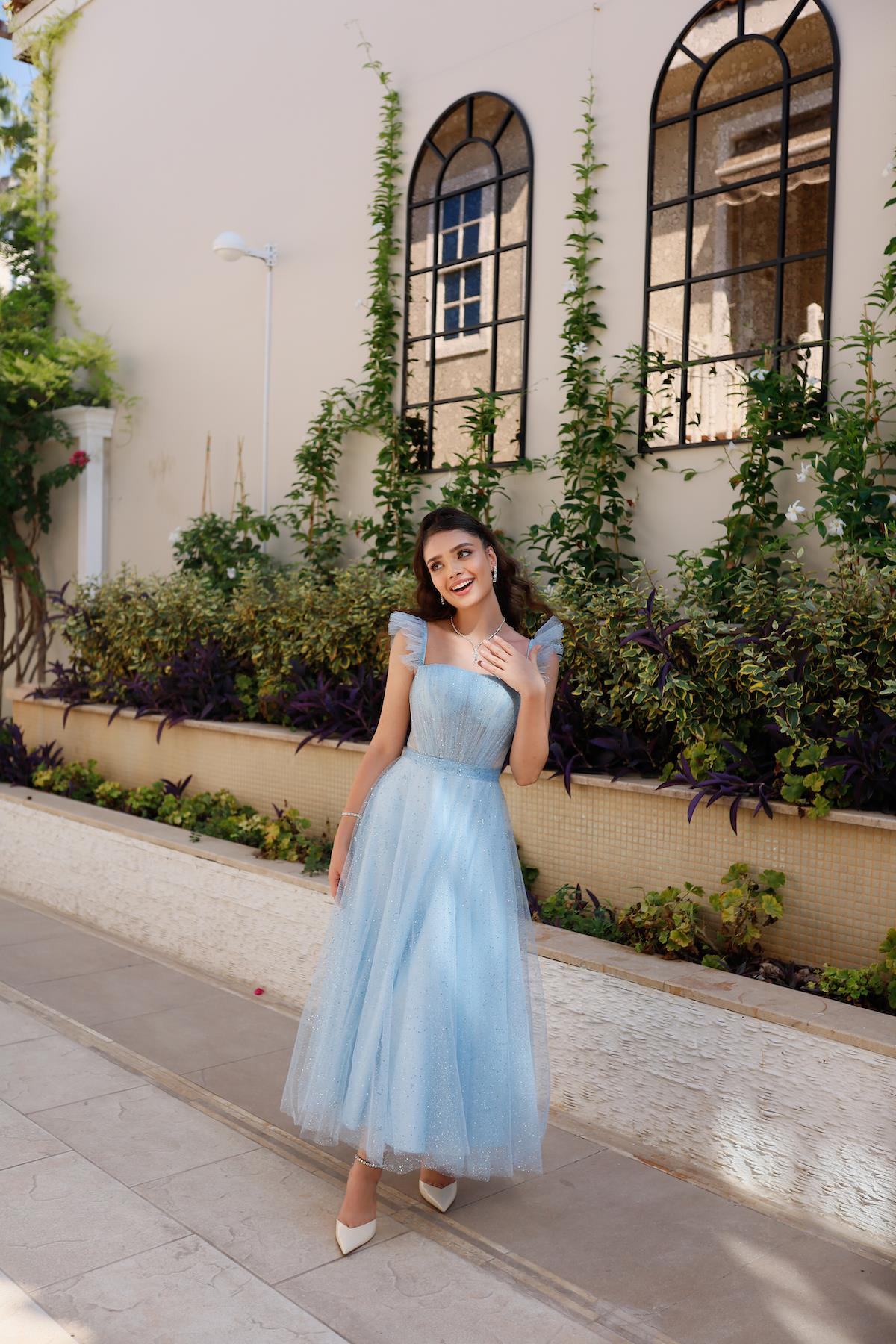 TheElsa | Kişiye Özel Üretim Abiye Elbise | Melissa Bebek Mavi Özel Tasarım Simli Tül Abiye ElbiseÖZEL ÜRETİM ELBİSEMelissa Baby Blue Special Design Silvery Tulle Evening Dress