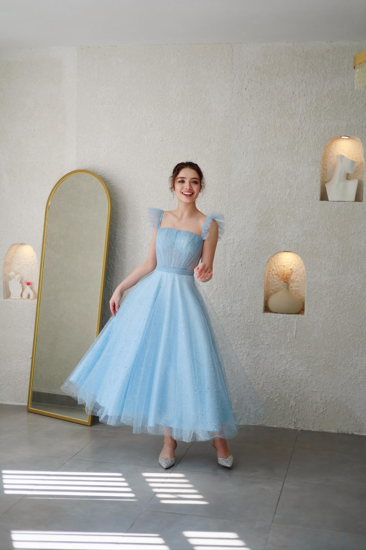 TheElsa | Kişiye Özel Üretim Abiye Elbise | Melissa Bebek Mavi Özel Tasarım Simli Tül Abiye ElbiseÖZEL ÜRETİM ELBİSEMelissa Baby Blue Special Design Silvery Tulle Evening Dress