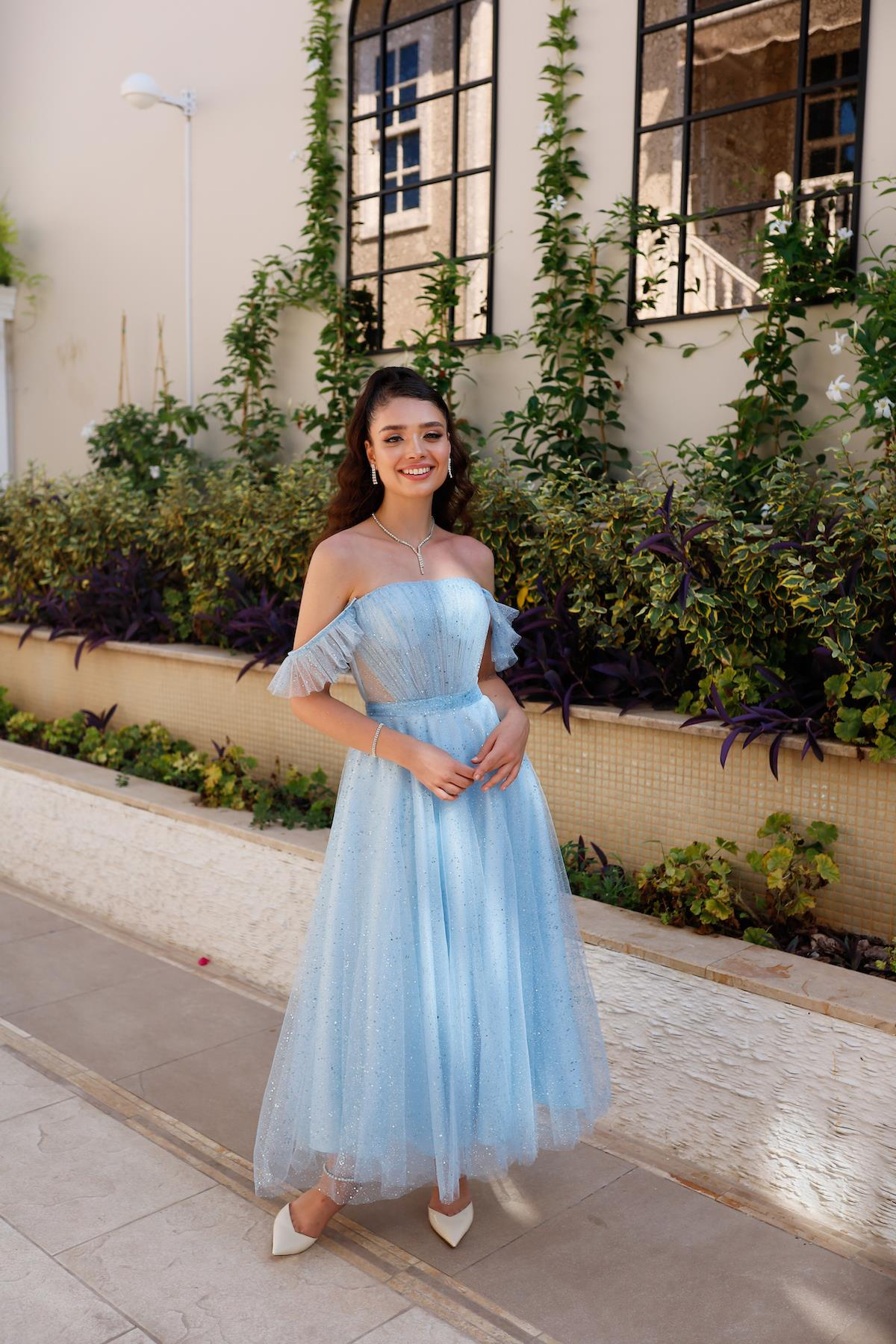 TheElsa | Kişiye Özel Üretim Abiye Elbise | Melissa Bebek Mavi Özel Tasarım Simli Tül Abiye ElbiseÖZEL ÜRETİM ELBİSEMelissa Baby Blue Special Design Silvery Tulle Evening Dress