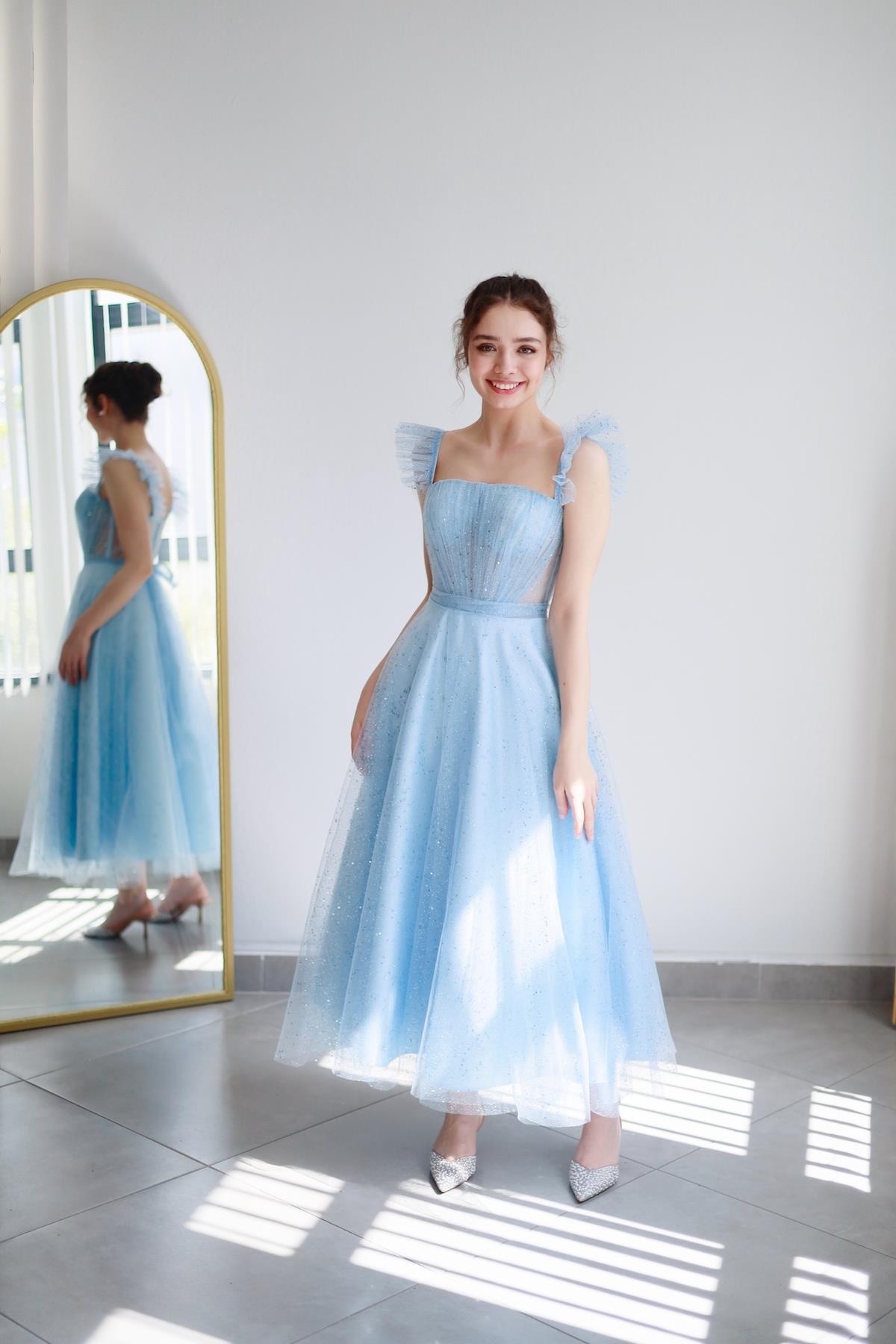 TheElsa | Kişiye Özel Üretim Abiye Elbise | Melissa Bebek Mavi Özel Tasarım Simli Tül Abiye ElbiseÖZEL ÜRETİM ELBİSEMelissa Baby Blue Special Design Silvery Tulle Evening Dress