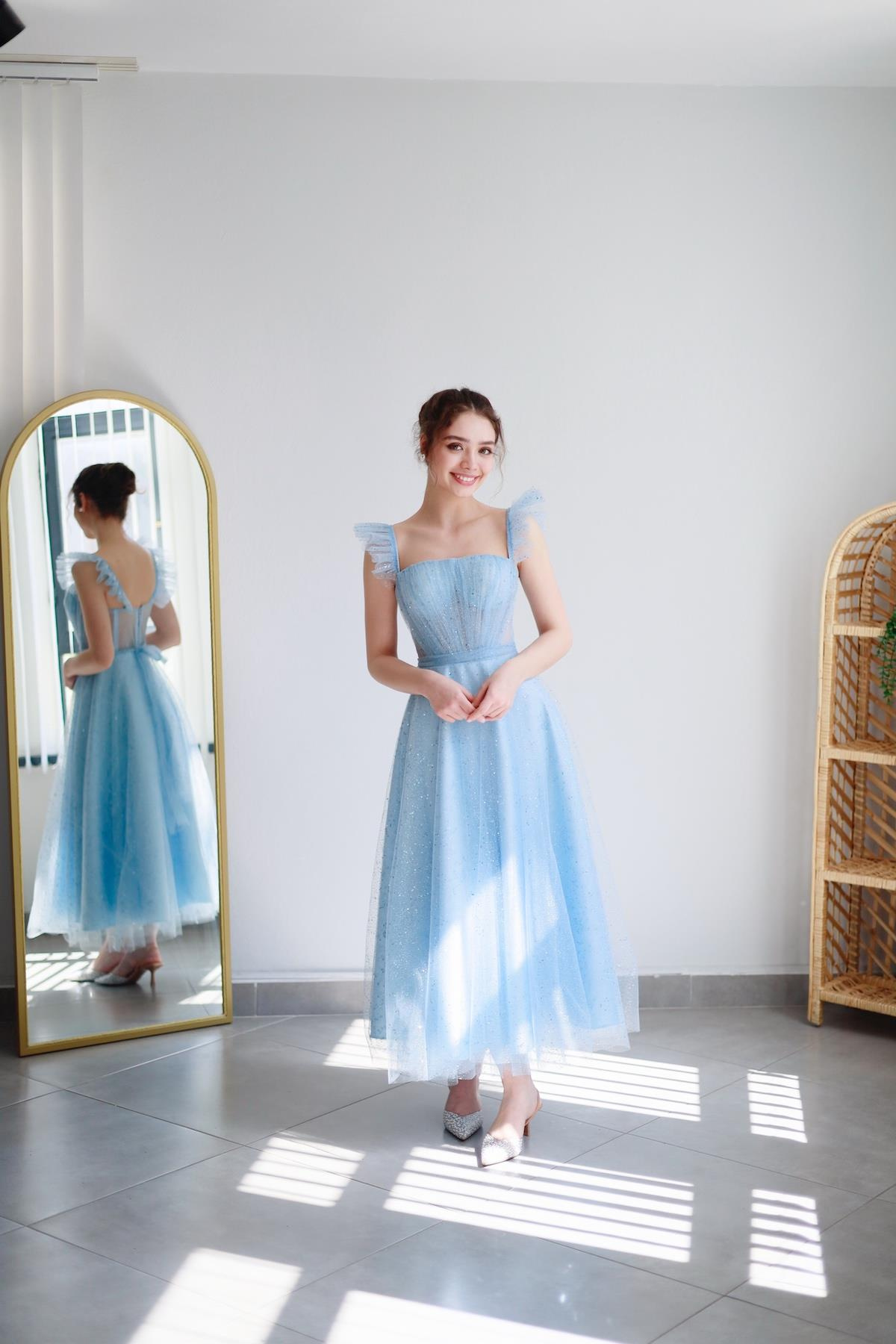 TheElsa | Kişiye Özel Üretim Abiye Elbise | Melissa Bebek Mavi Özel Tasarım Simli Tül Abiye ElbiseÖZEL ÜRETİM ELBİSEMelissa Baby Blue Special Design Silvery Tulle Evening Dress