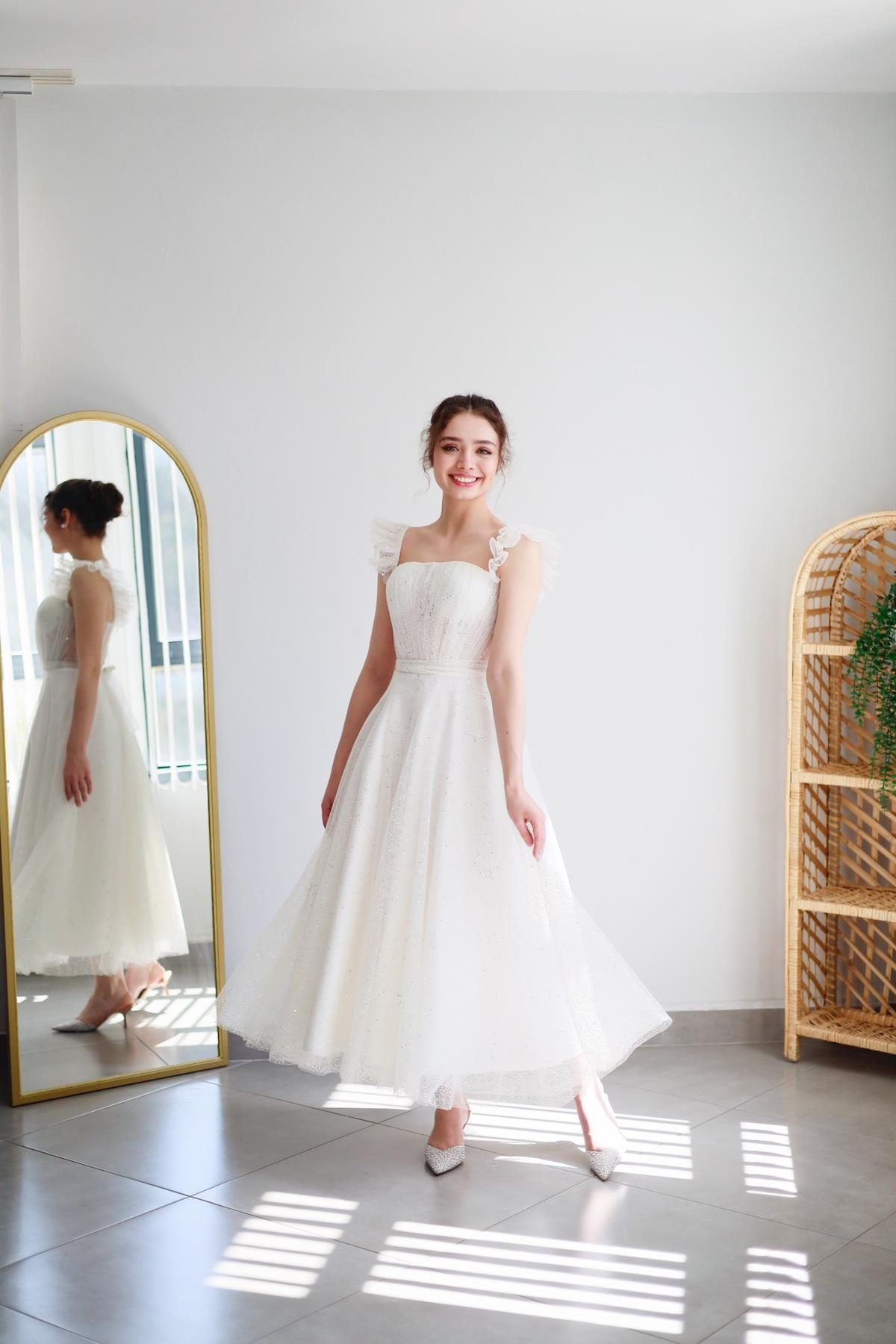 TheElsa | Kişiye Özel Üretim Abiye Elbise | Melissa Beyaz Özel Tasarım Simli Tül Abiye ElbiseÖZEL ÜRETİM ELBİSEMelissa White Special Design Silvery Tulle Evening Dress